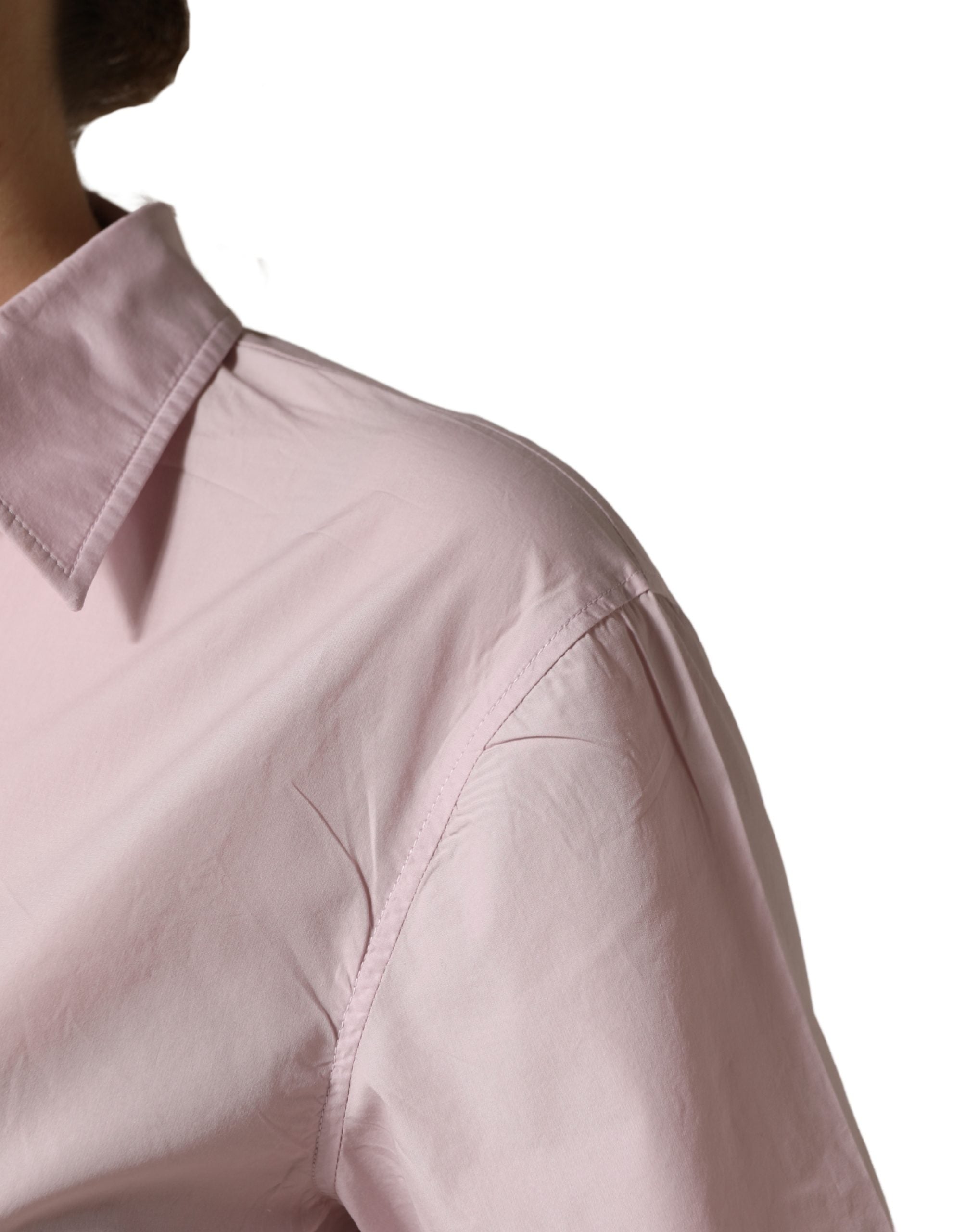 Dolce & Gabbana LightPink Cotton Collared Buttoned Blouse Top