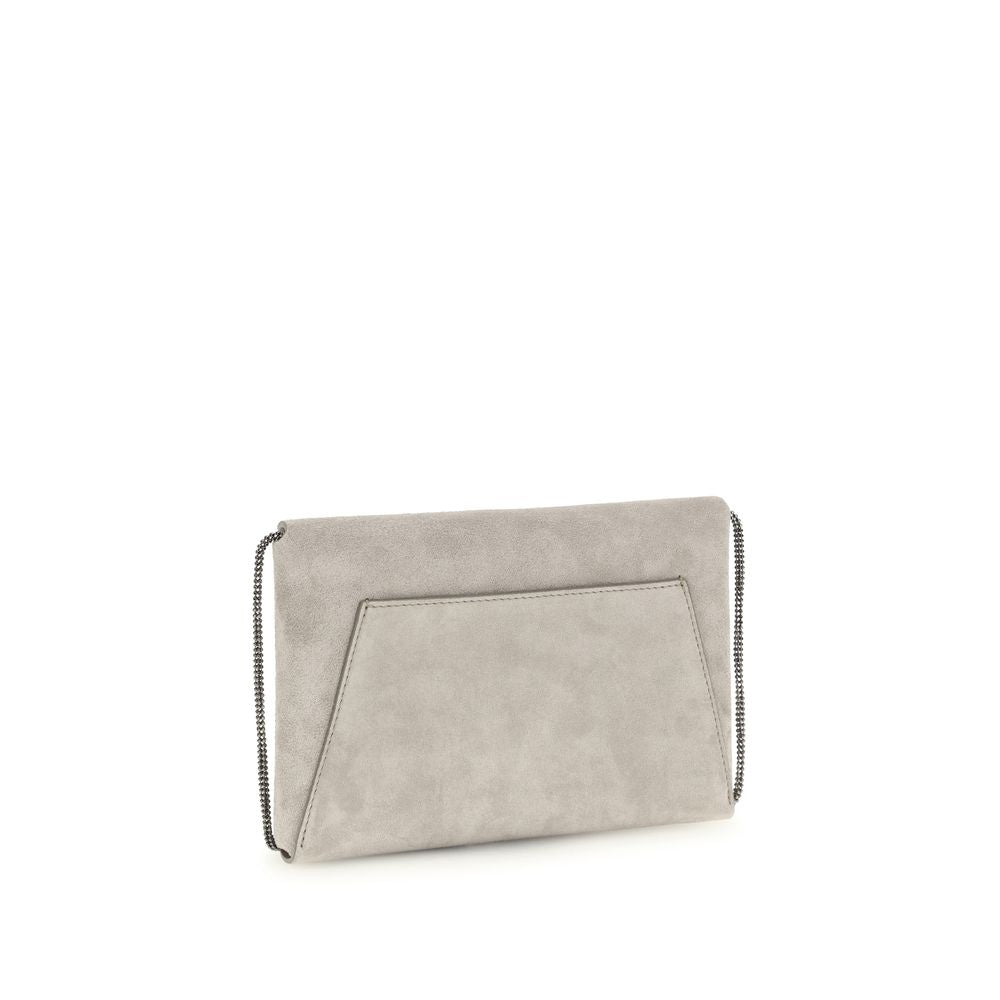 Brunello Cucinelli Gray Leather Clutch Bag