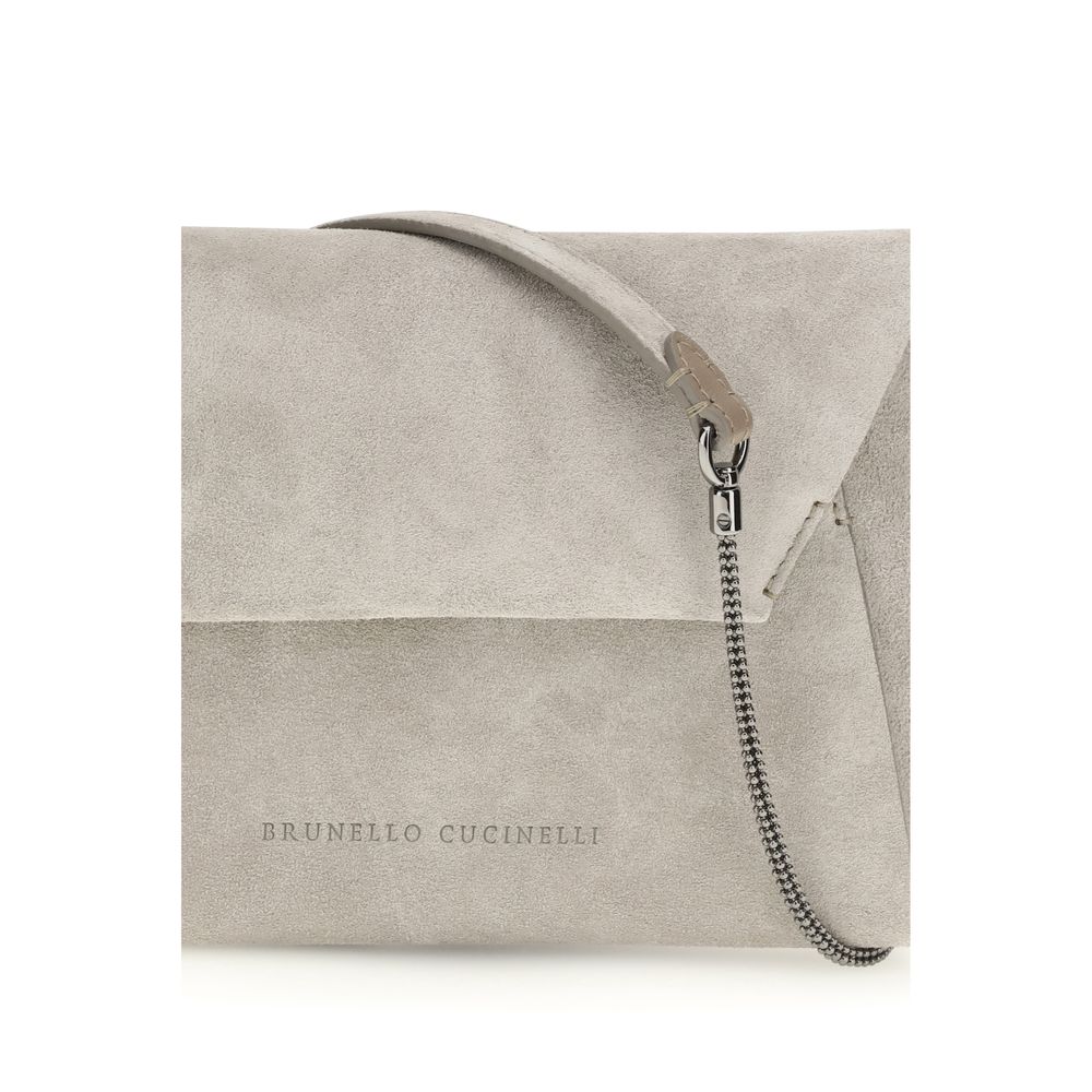 Brunello Cucinelli Gray Leather Clutch Bag