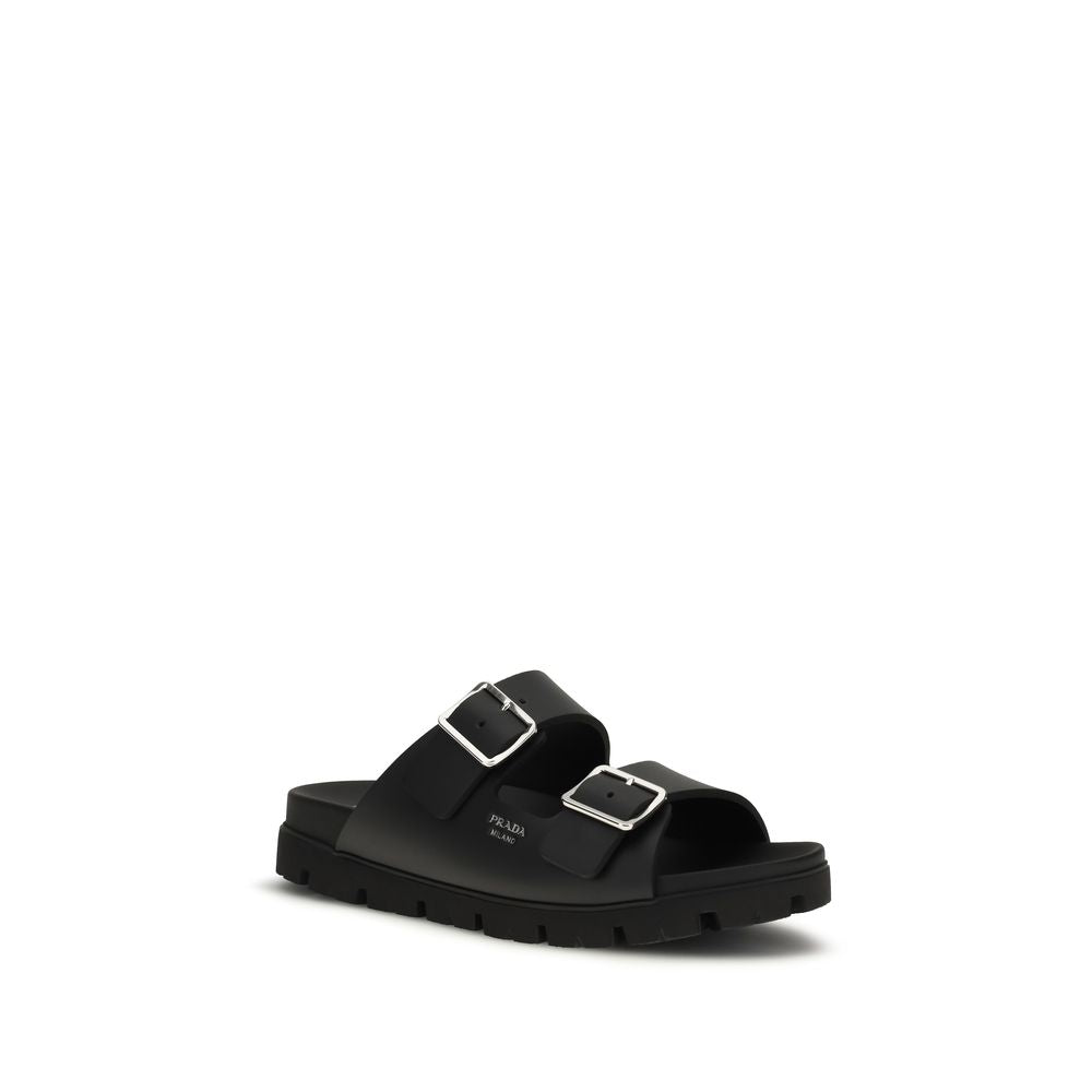 Prada Black Leather Flat Sandals