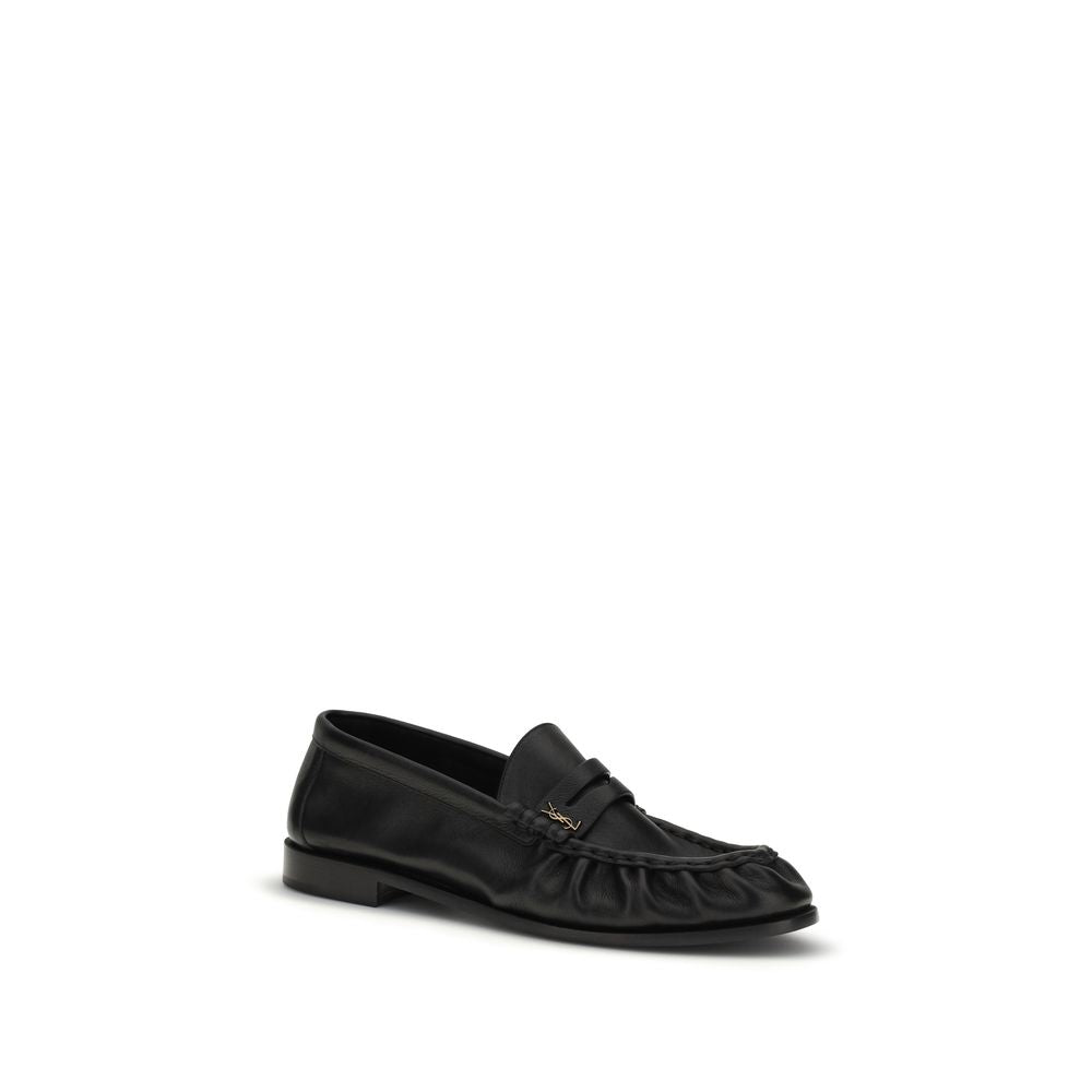 Saint Laurent Black Leather Slip-On Loafers