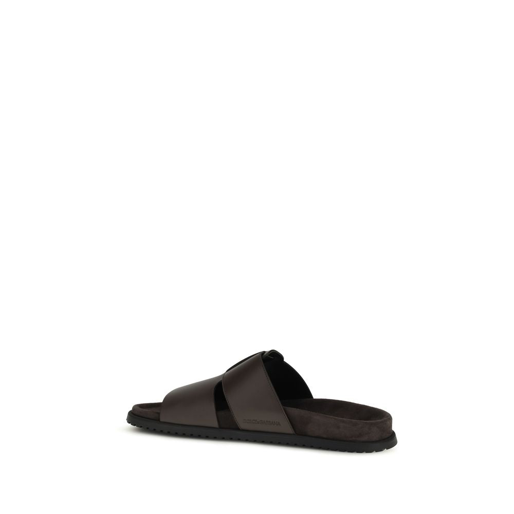 Dolce & Gabbana Brown Leather Flat Sandals