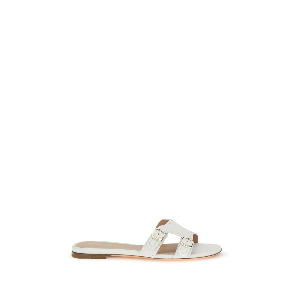Santoni White Leather Flat Sandals