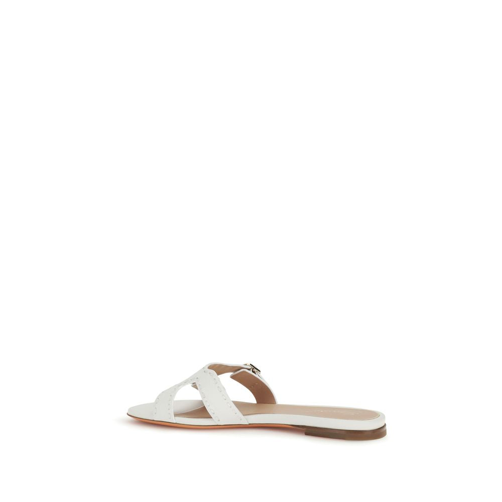 Santoni White Leather Flat Sandals