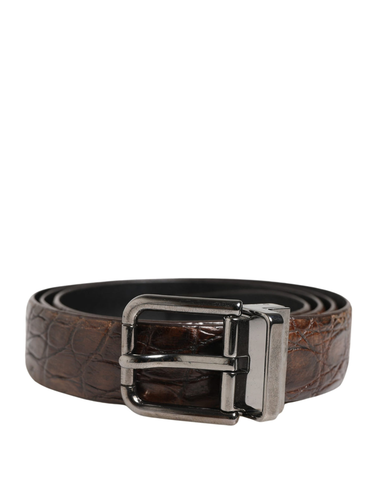 Dolce & Gabbana Brown Leather Silver Tone Metal Buckle Belt