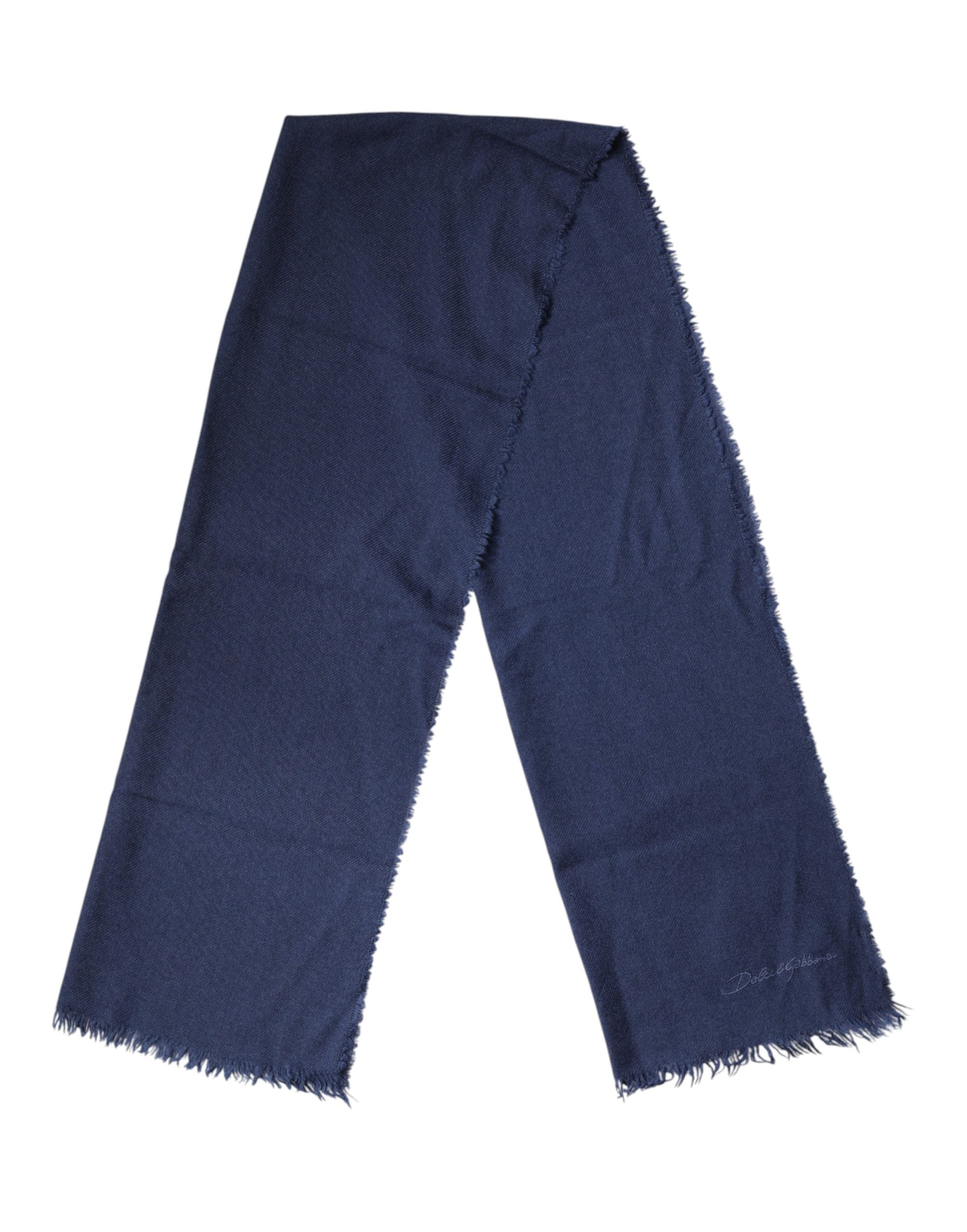 Dolce & Gabbana Blue Cashmere Fringes Wrap Foulard 70cm x 200cm Scarf Men