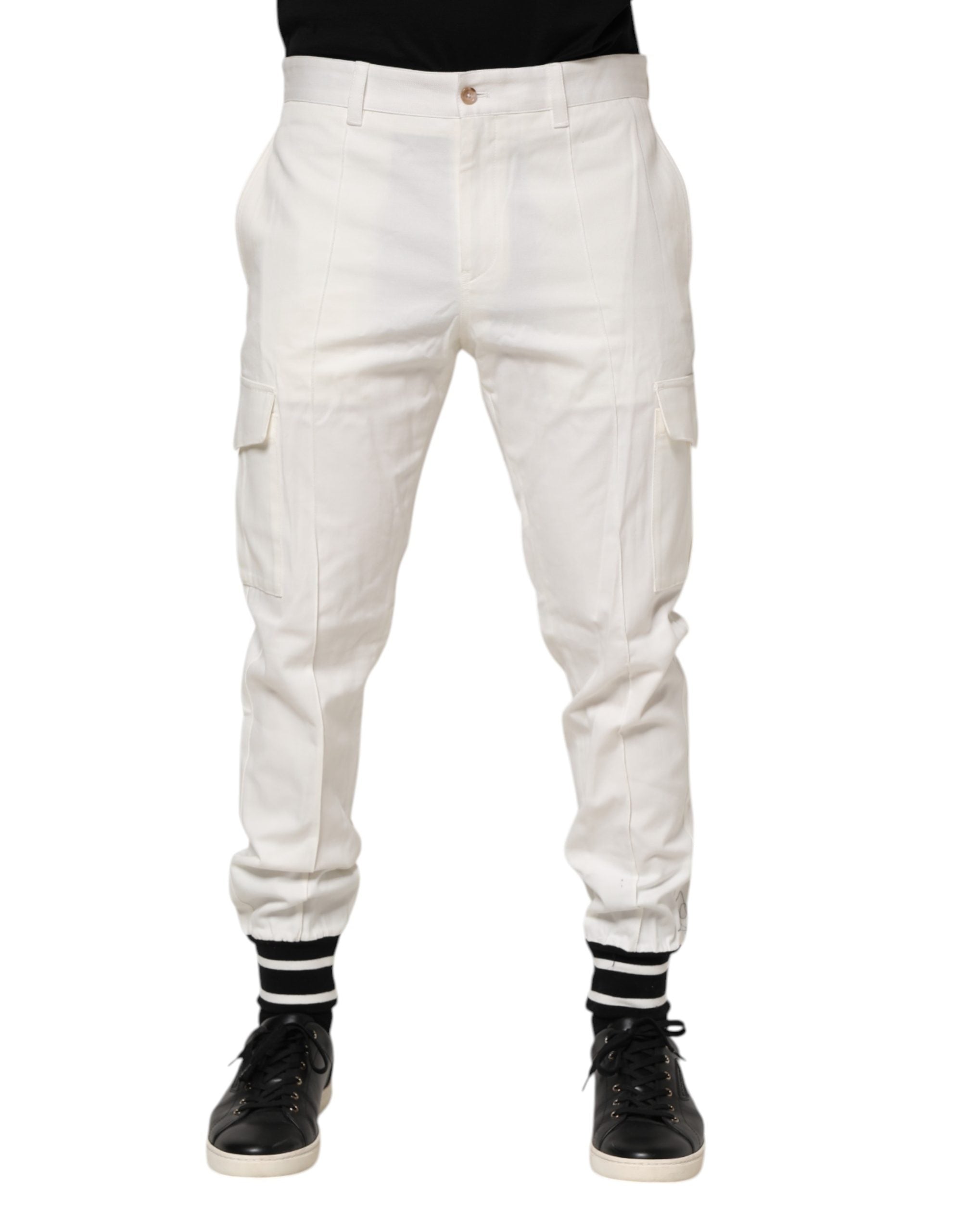 Pre-Owned Dolce & Gabbana White Cotton Jogger Cargo Skinny Men Pants
