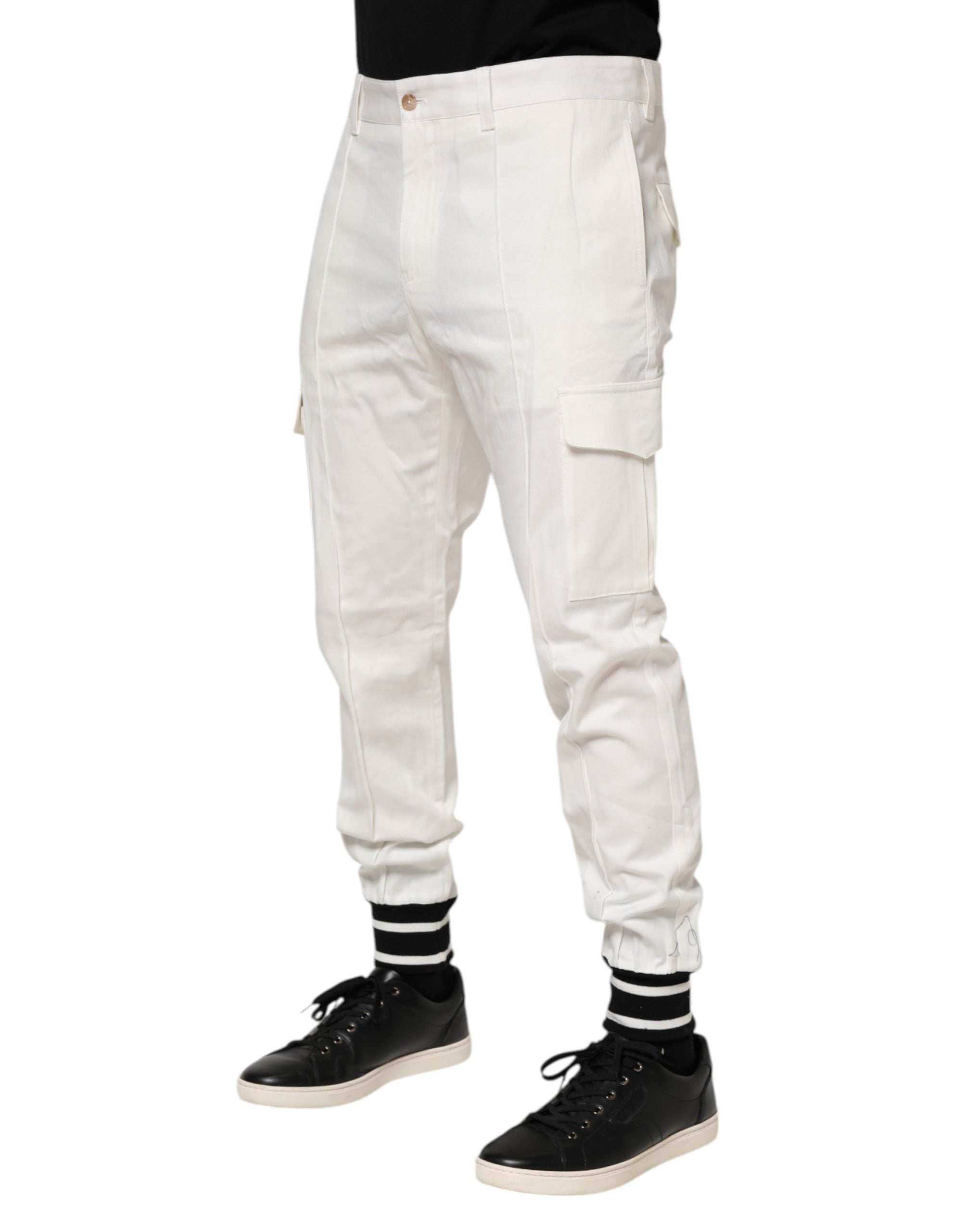 Pre-Owned Dolce & Gabbana White Cotton Jogger Cargo Skinny Men Pants