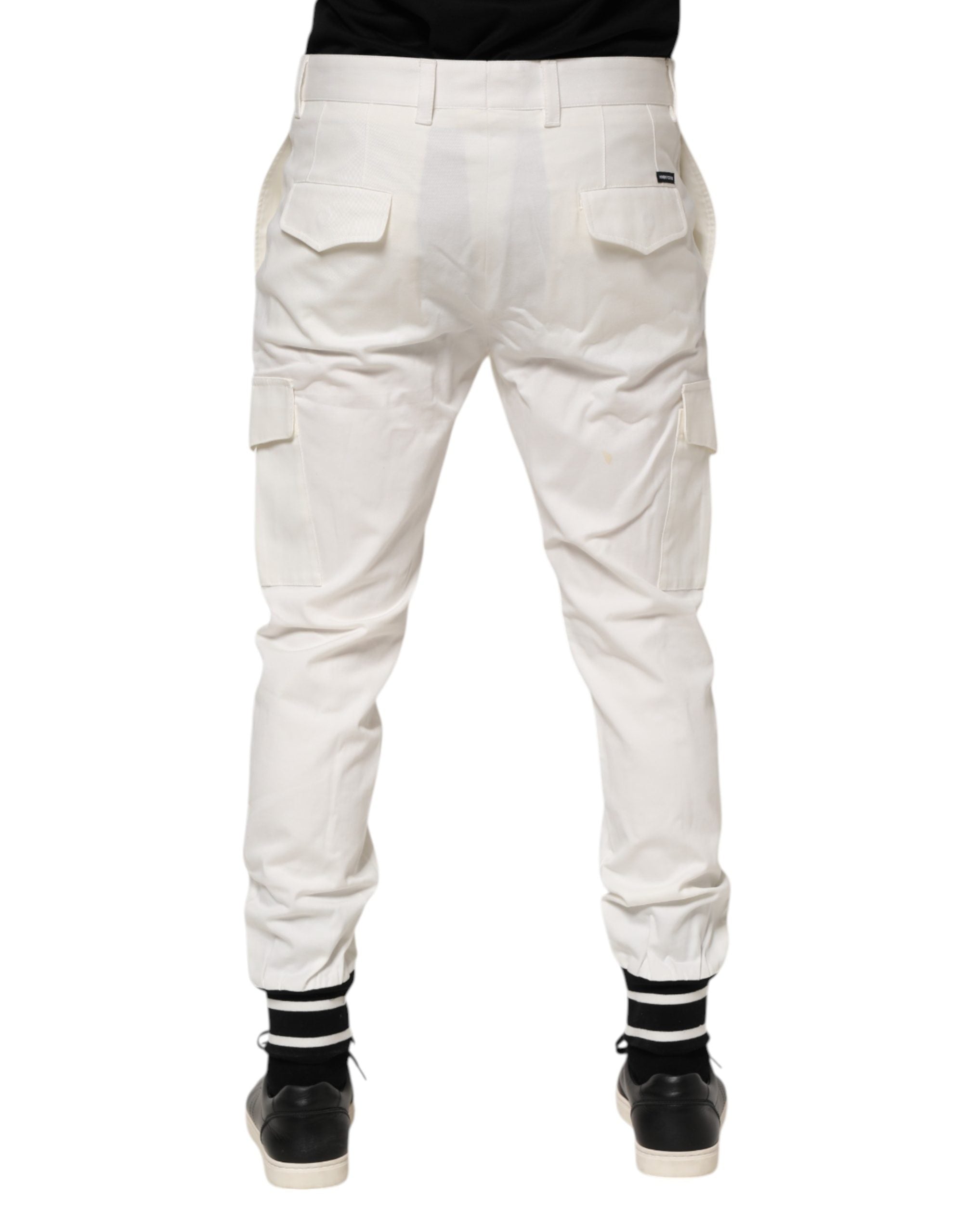 Pre-Owned Dolce & Gabbana White Cotton Jogger Cargo Skinny Men Pants
