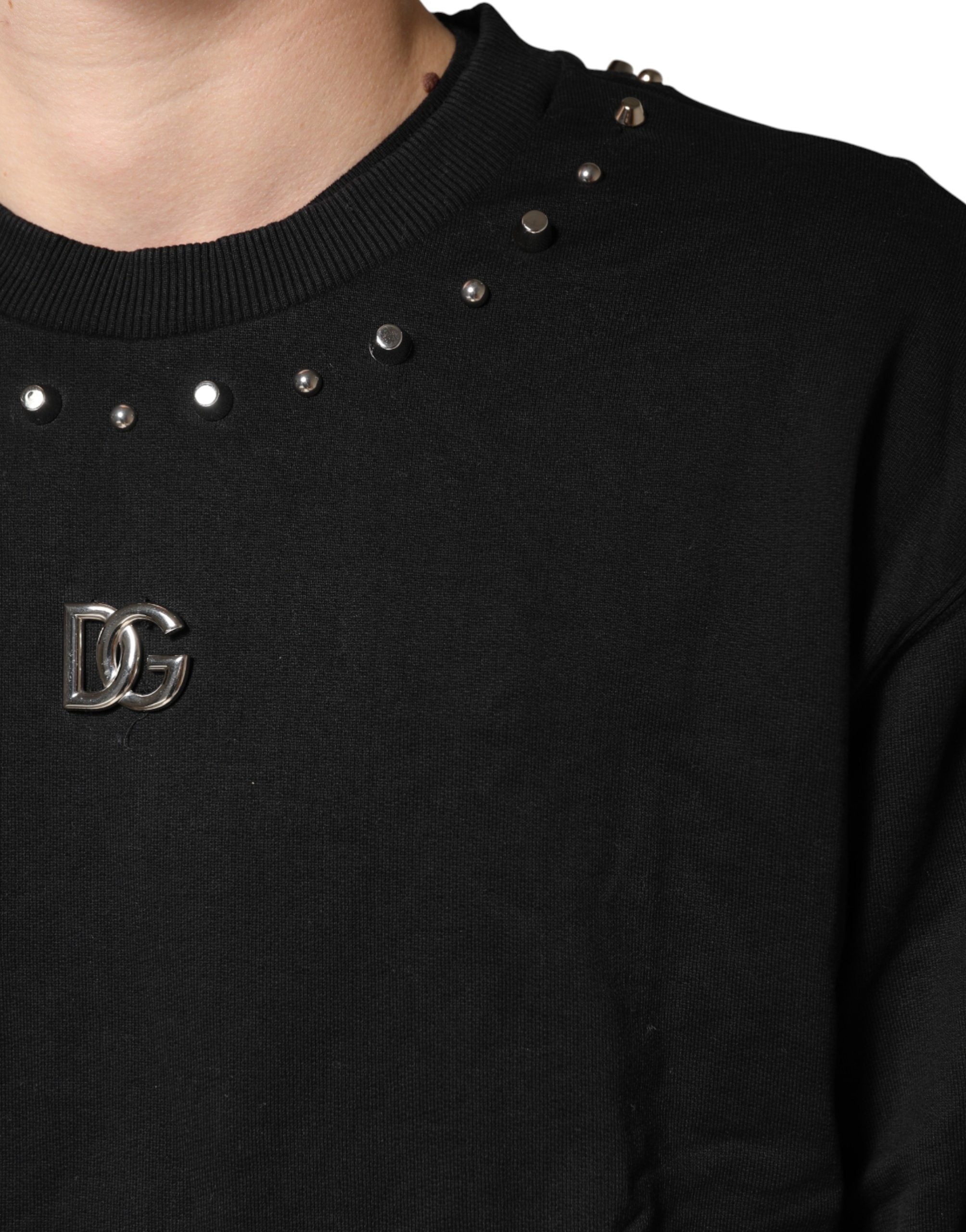 Pre-Owned Dolce & Gabbana Black Embellished Cotton Sweatshirt Sweater