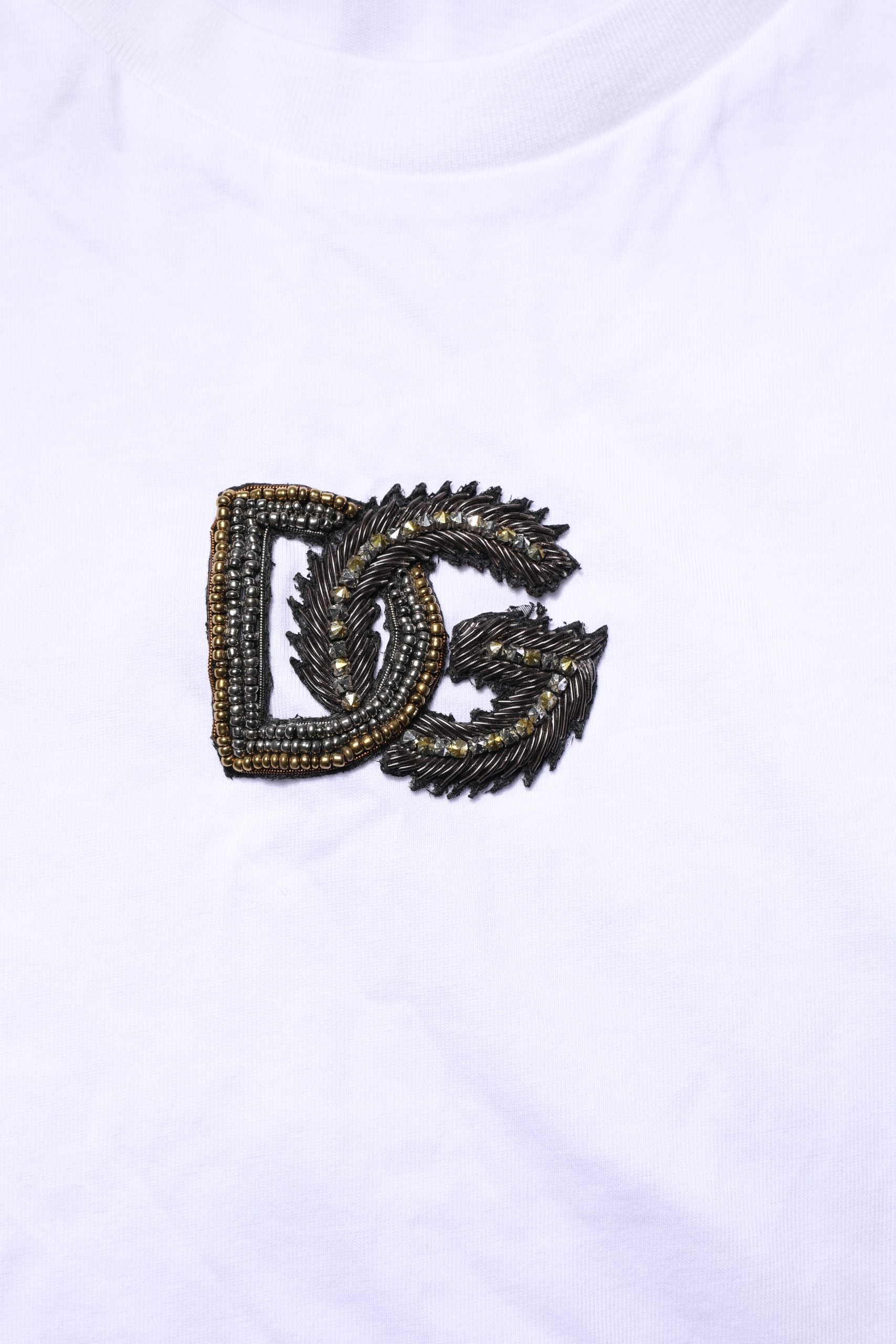 Dolce & Gabbana White Cotton DG Logo Embroidery Men T-shirt