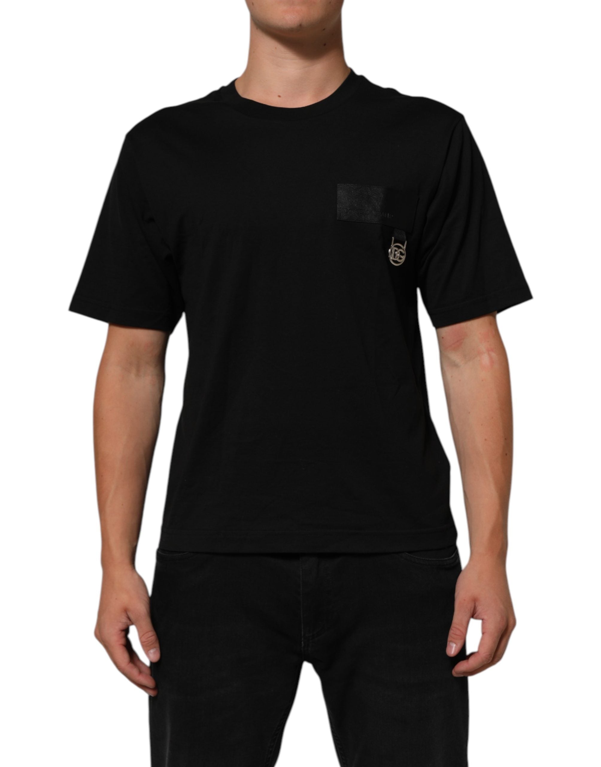Dolce & Gabbana Black Cotton Logo Plaque Crew Neck T-shirt