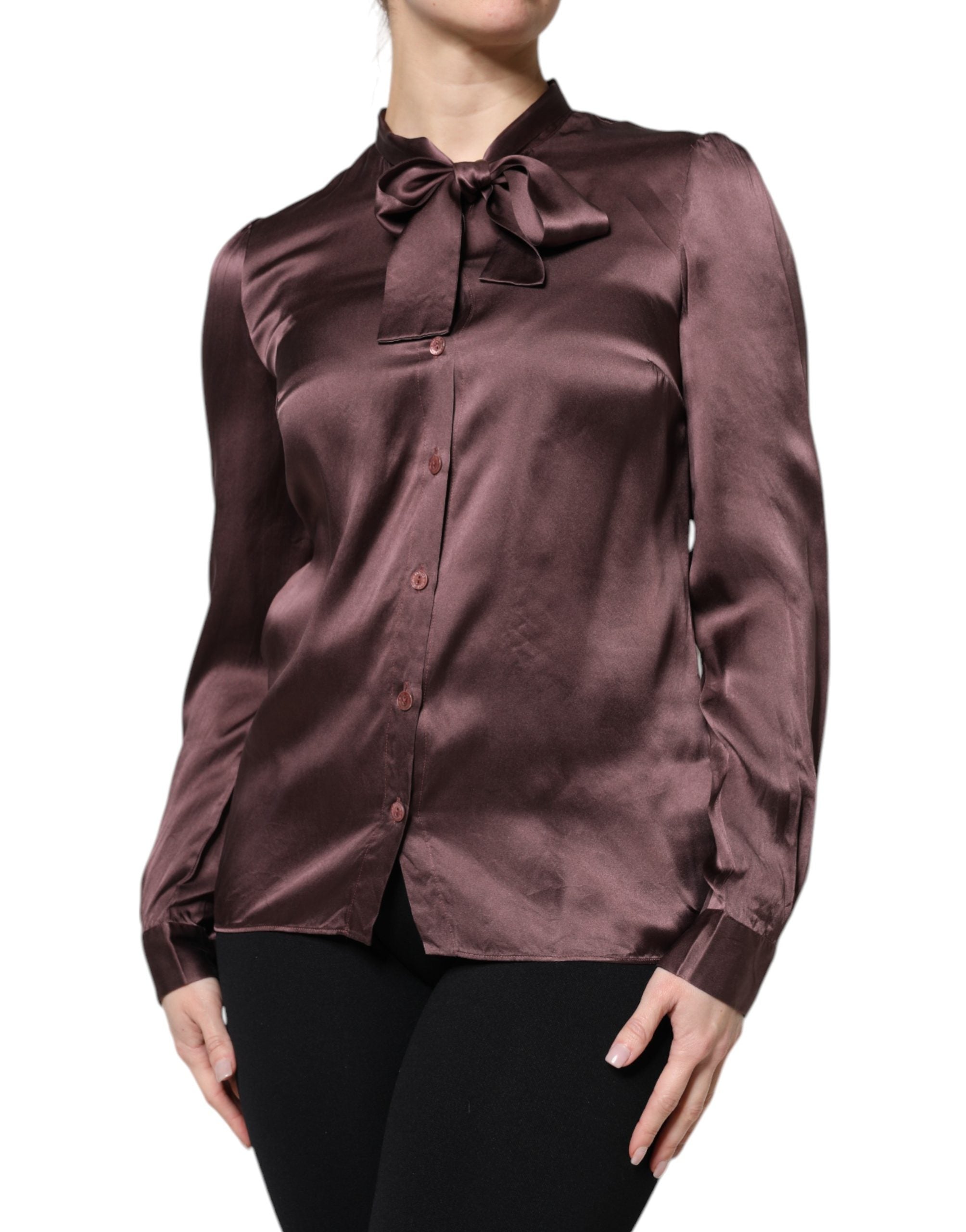 Dolce & Gabbana Violet Satin Long Sleeve Ascot Tie Shirt Top