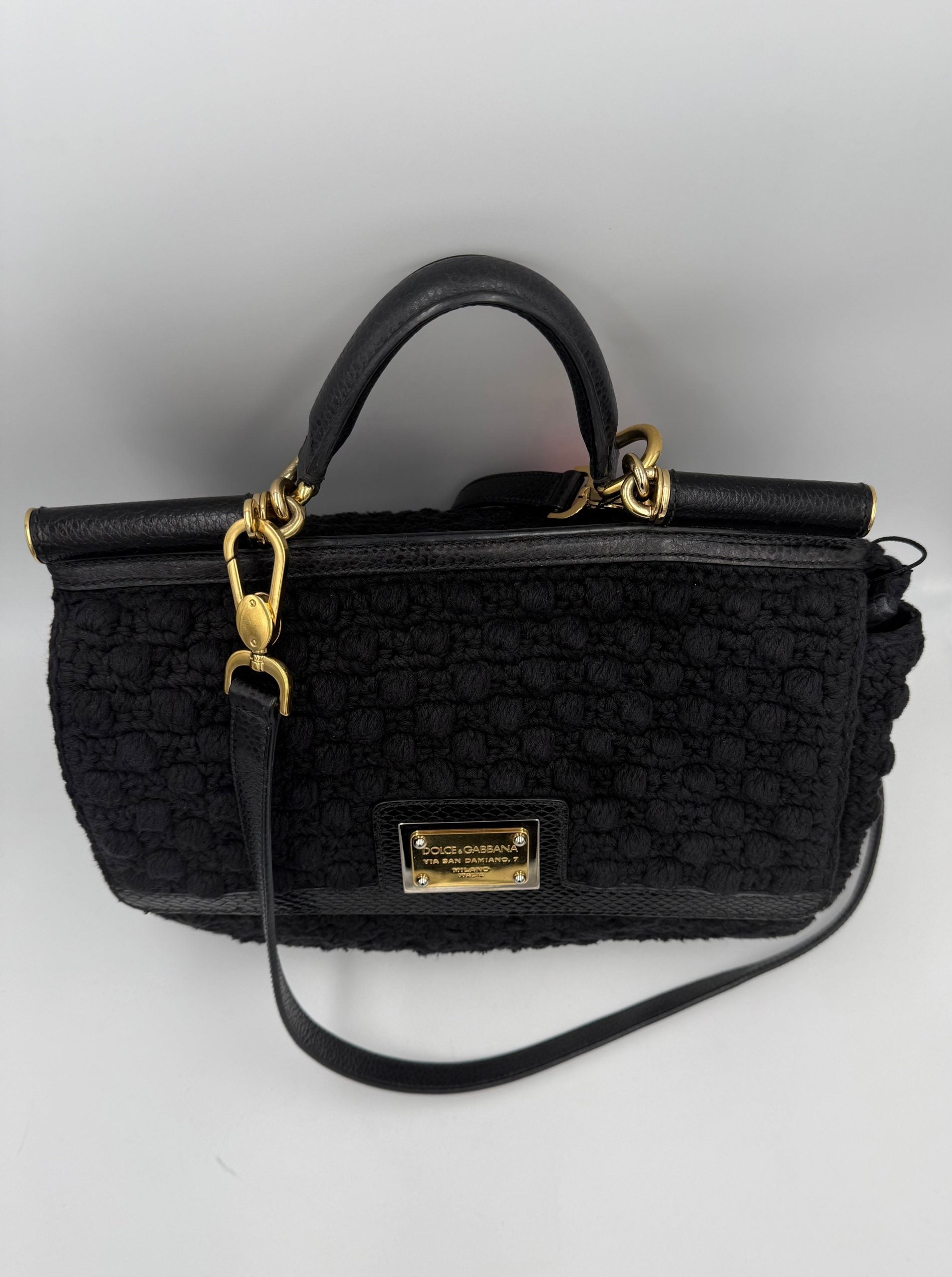 Pre-Owned Dolce & Gabbana DOLCE & GABBANA Sicily Python and Macramé Handbag White Women's AB (Very Good — between Lightly Used and Used)