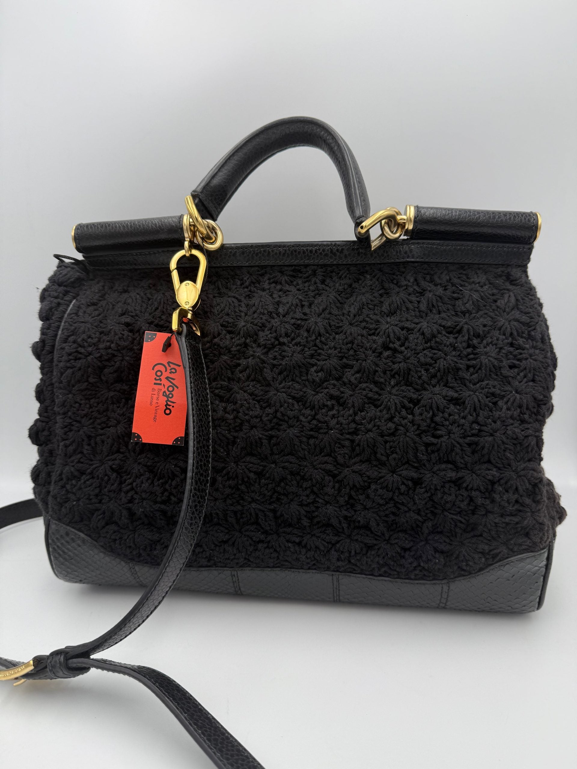 Pre-Owned Dolce & Gabbana DOLCE & GABBANA Sicily Python and Macramé Handbag White Women's AB (Very Good — between Lightly Used and Used)