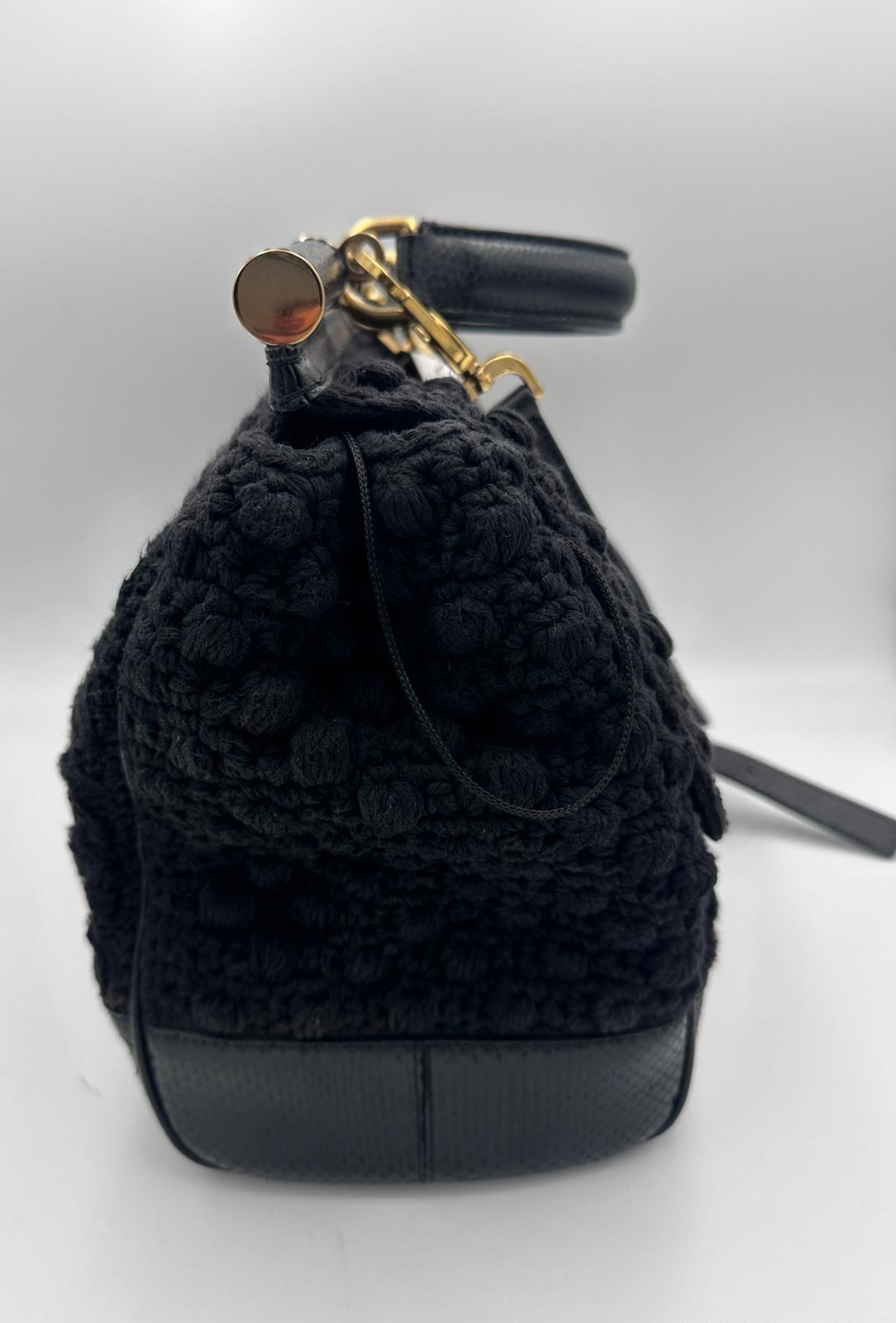 Pre-Owned Dolce & Gabbana DOLCE & GABBANA Sicily Python and Macramé Handbag White Women's AB (Very Good — between Lightly Used and Used)