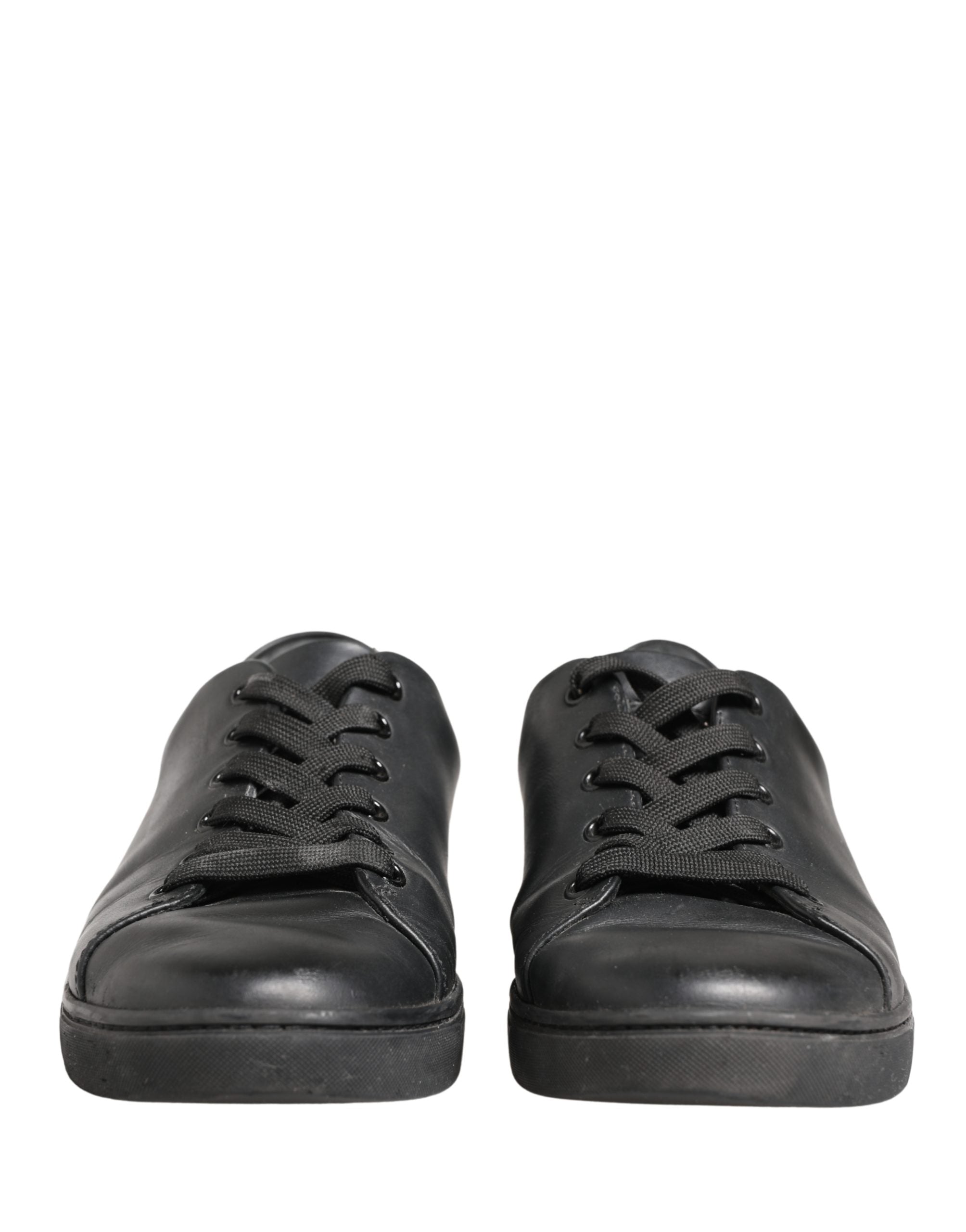 Dolce & Gabbana Black Leather Low Top Lace Up Sneakers Shoes