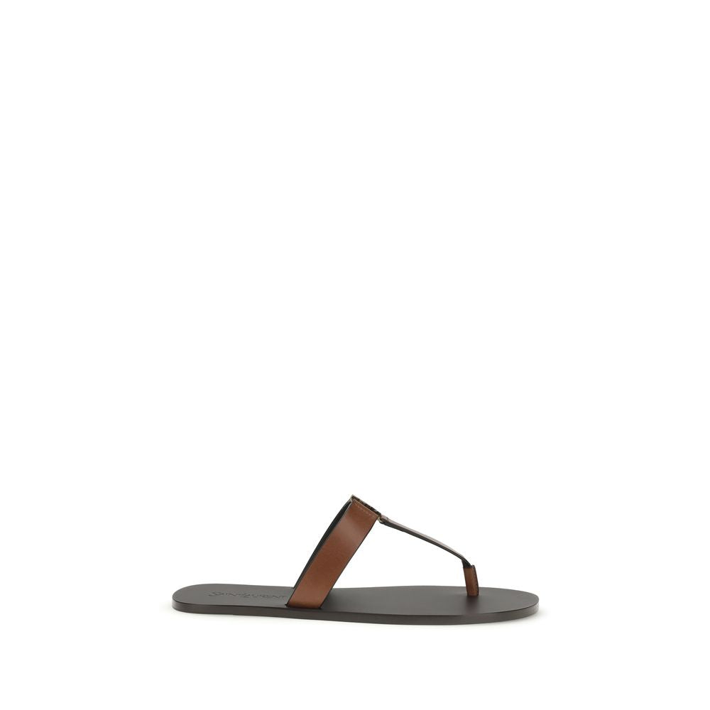 Saint Laurent Brown Leather Flip-Flop Sandals