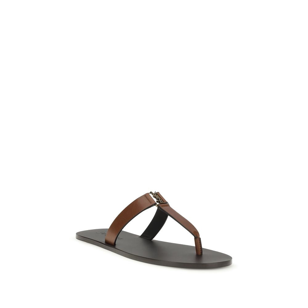 Saint Laurent Brown Leather Flip-Flop Sandals