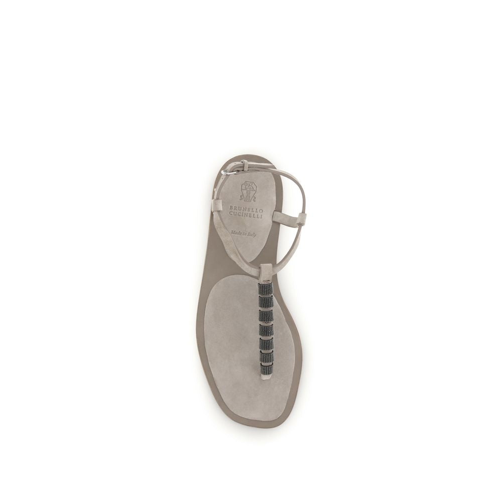 Brunello Cucinelli Beige Leather Flat Sandals