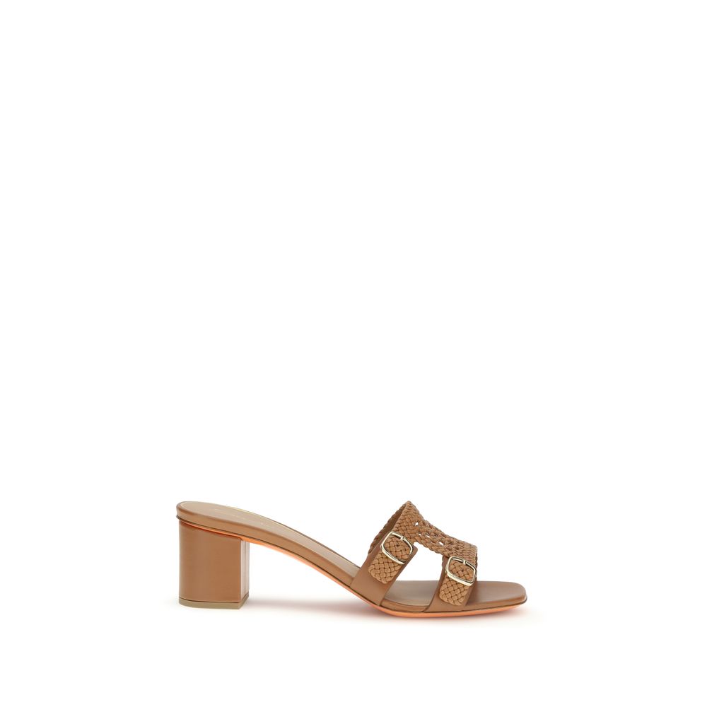 Santoni Beige Leather Platform Sandals