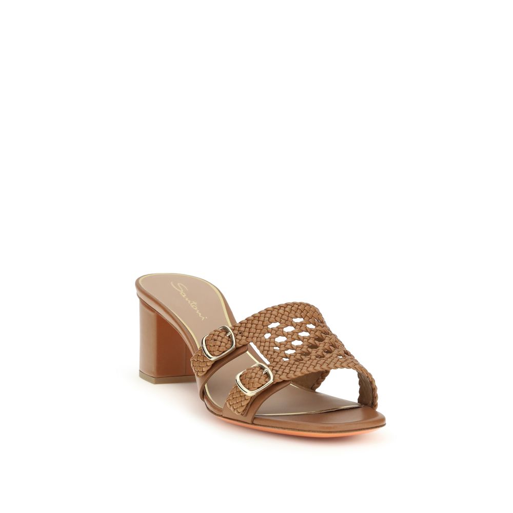 Santoni Beige Leather Platform Sandals