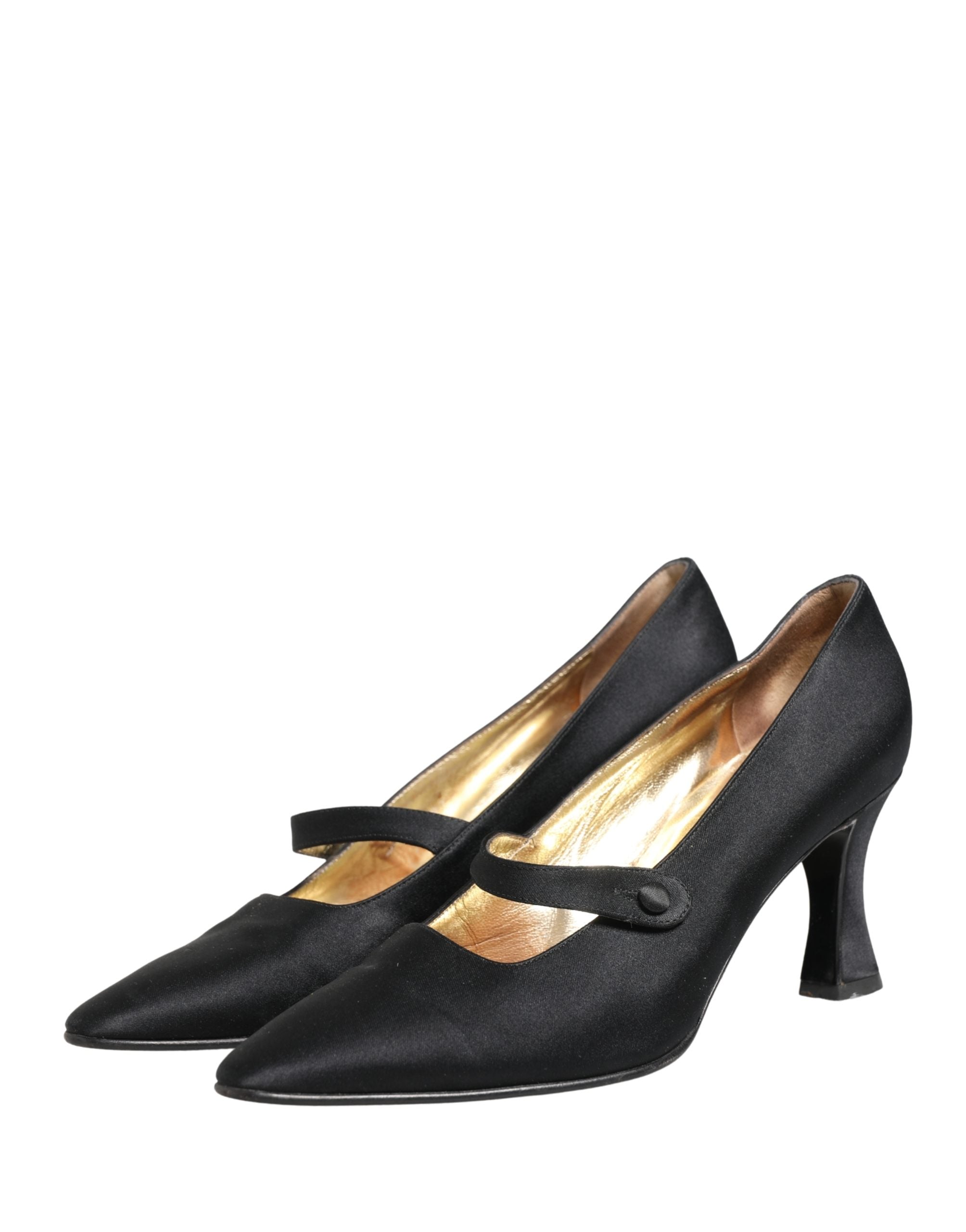 Dolce & Gabbana Black Satin Mary Jane Pumps Shoes