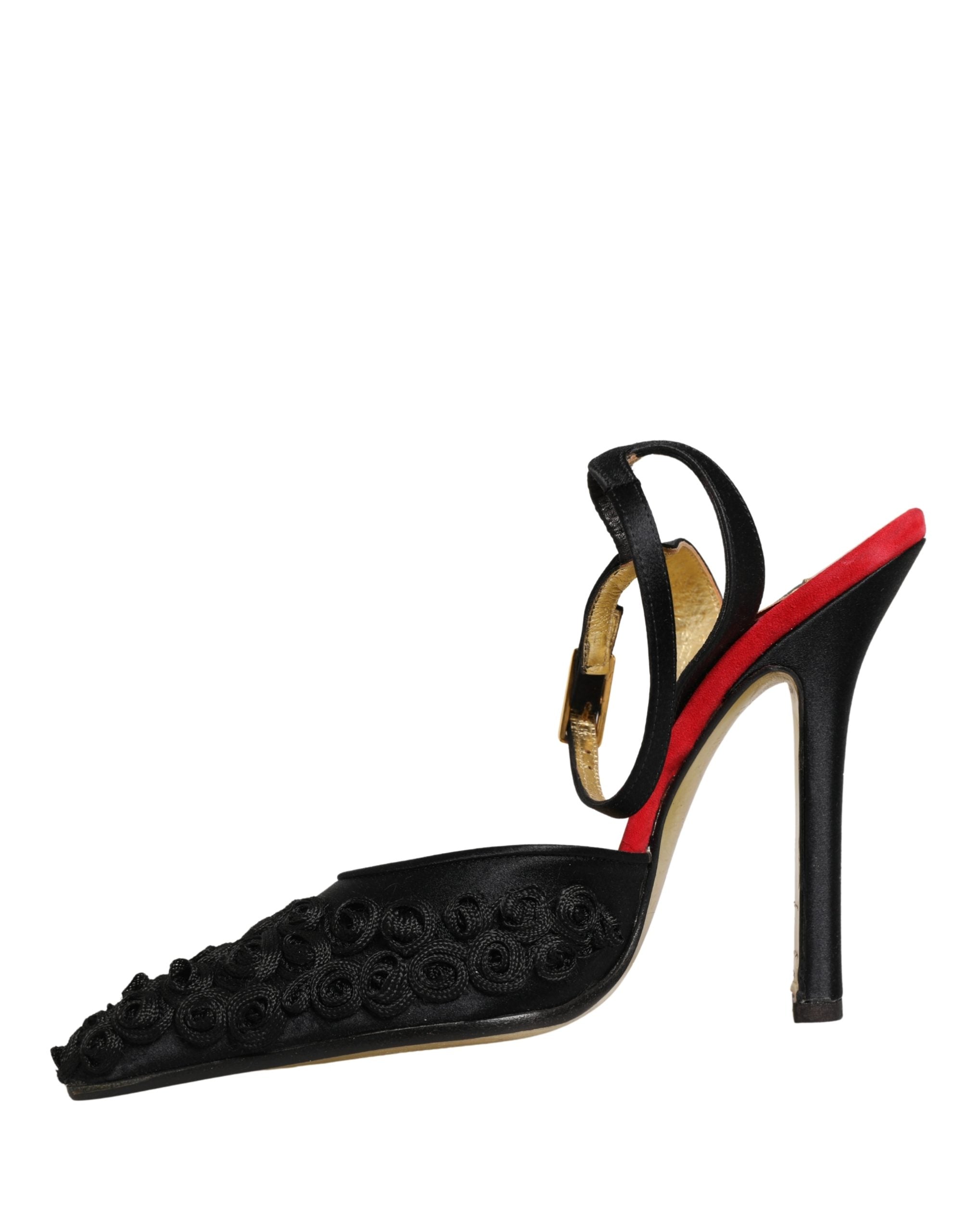 Dolce & Gabbana Black Satin Floral Ankle Strap Sandals Shoes