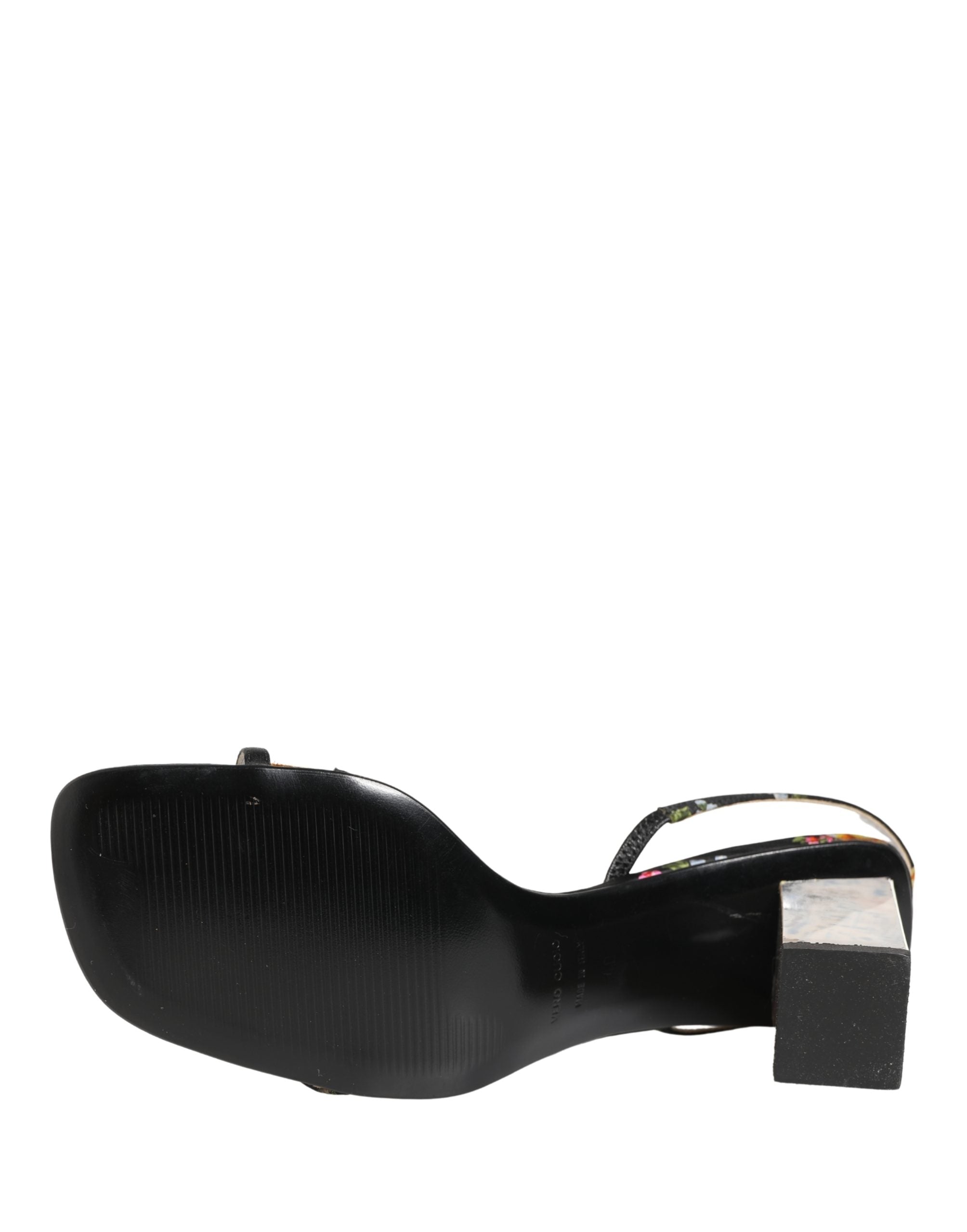 Dolce & Gabbana Black Silver Floral Block Heels Sandals Shoes