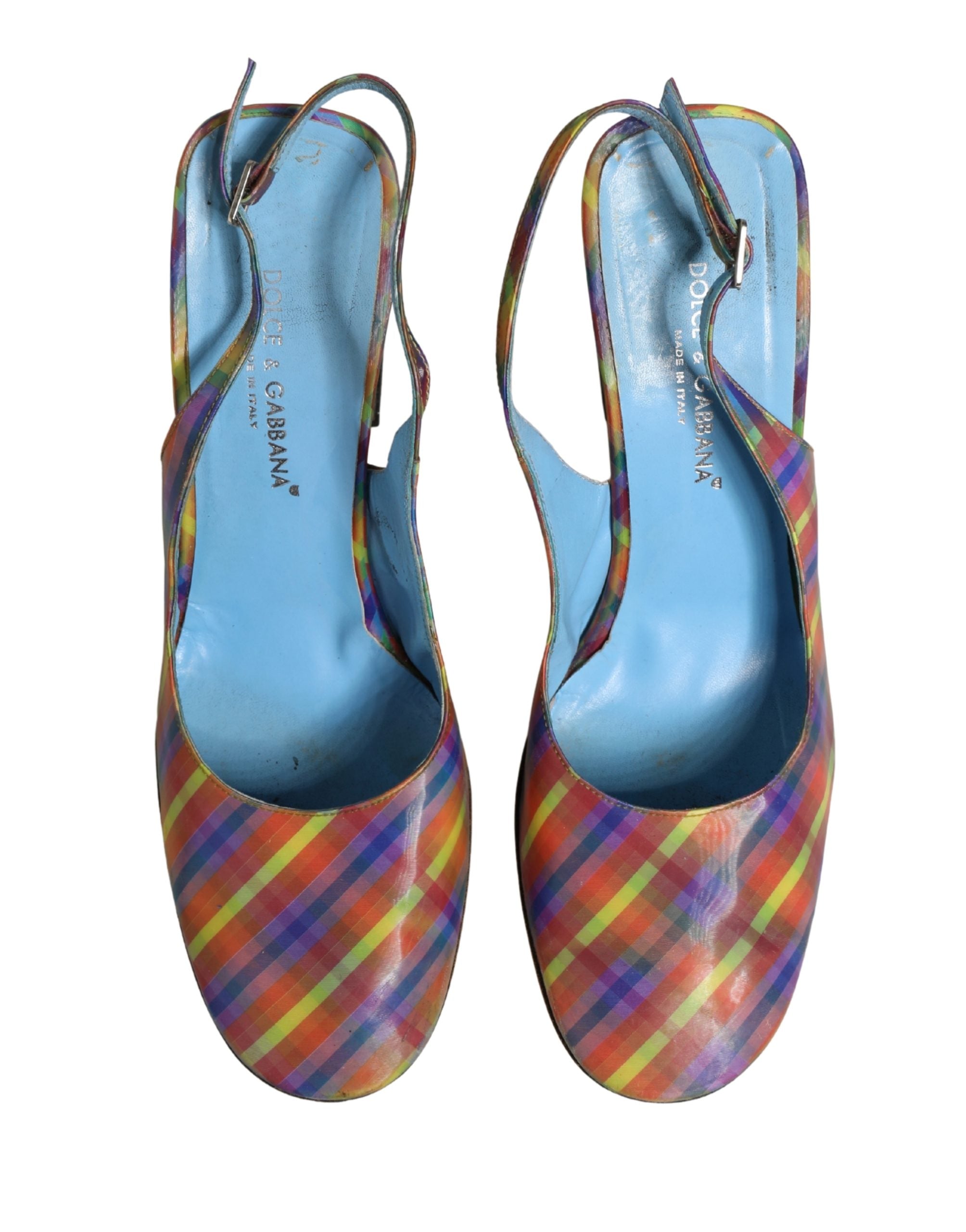 Dolce & Gabbana Multicolor Plaid Heels Slingback Sandals Shoes