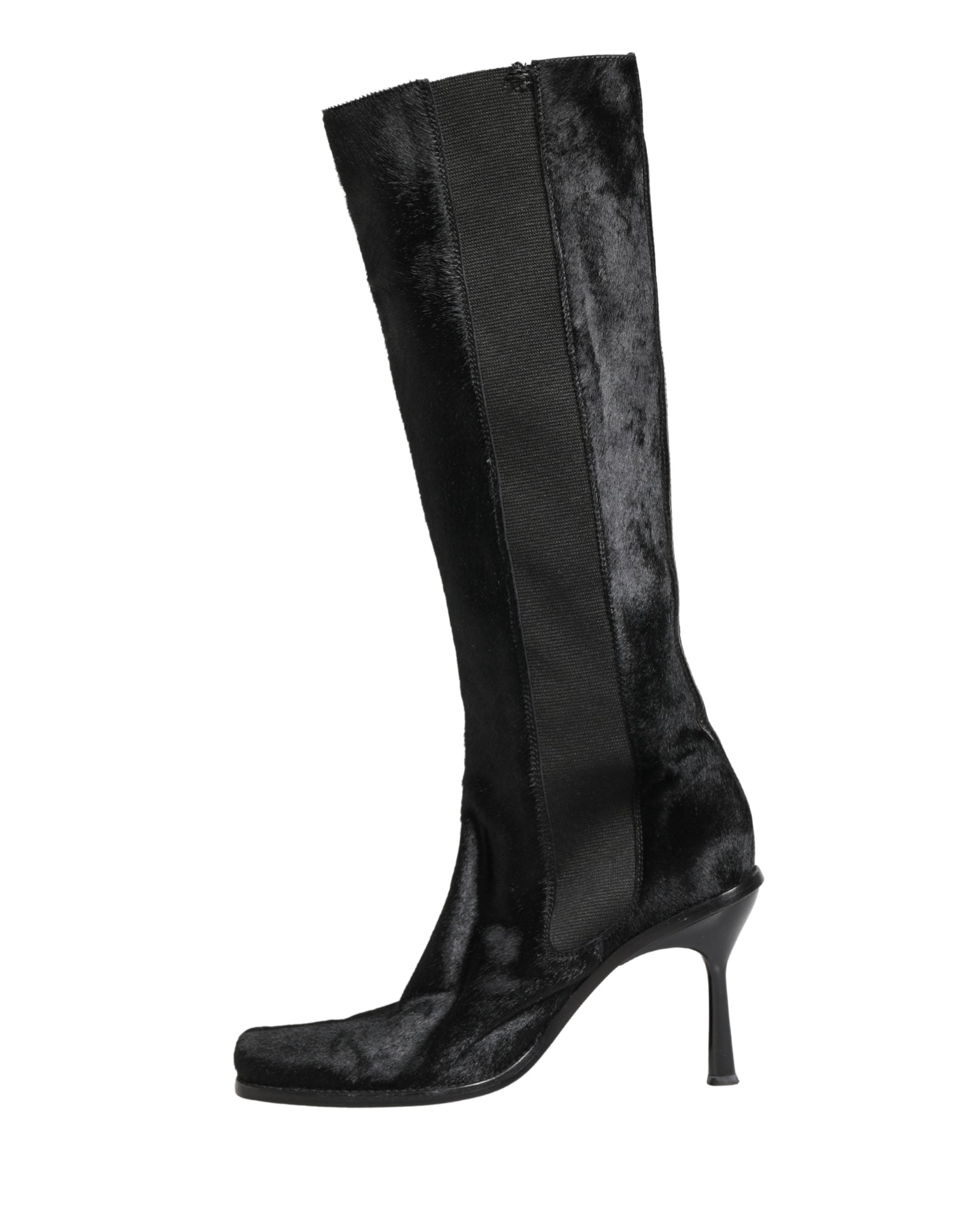 Pre-Owned Dolce & Gabbana Black Suede Leather Knee High Boots Shoes