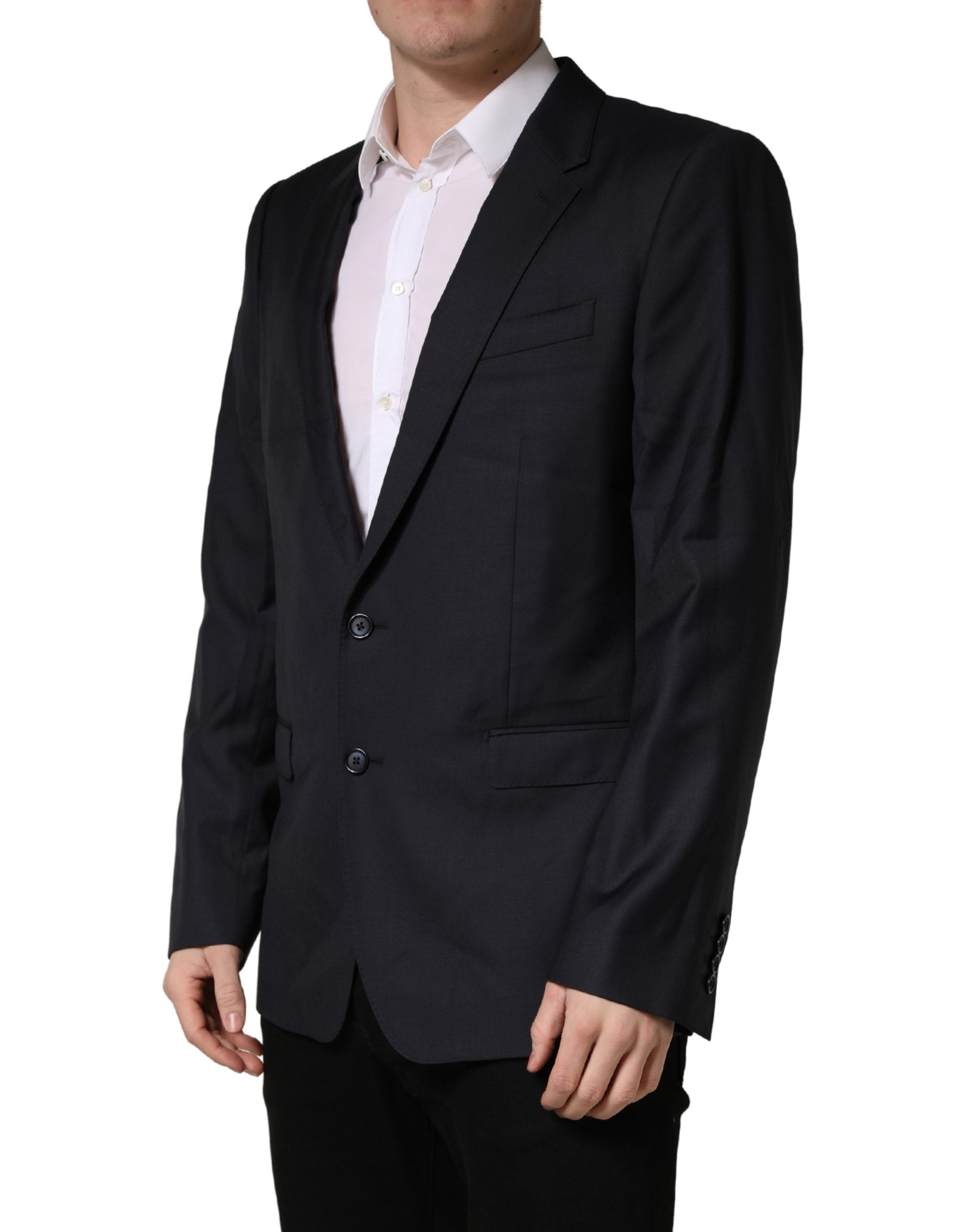 Dolce & Gabbana Dark Blue Wool Slim Fit Coat Men Jacket Blazer