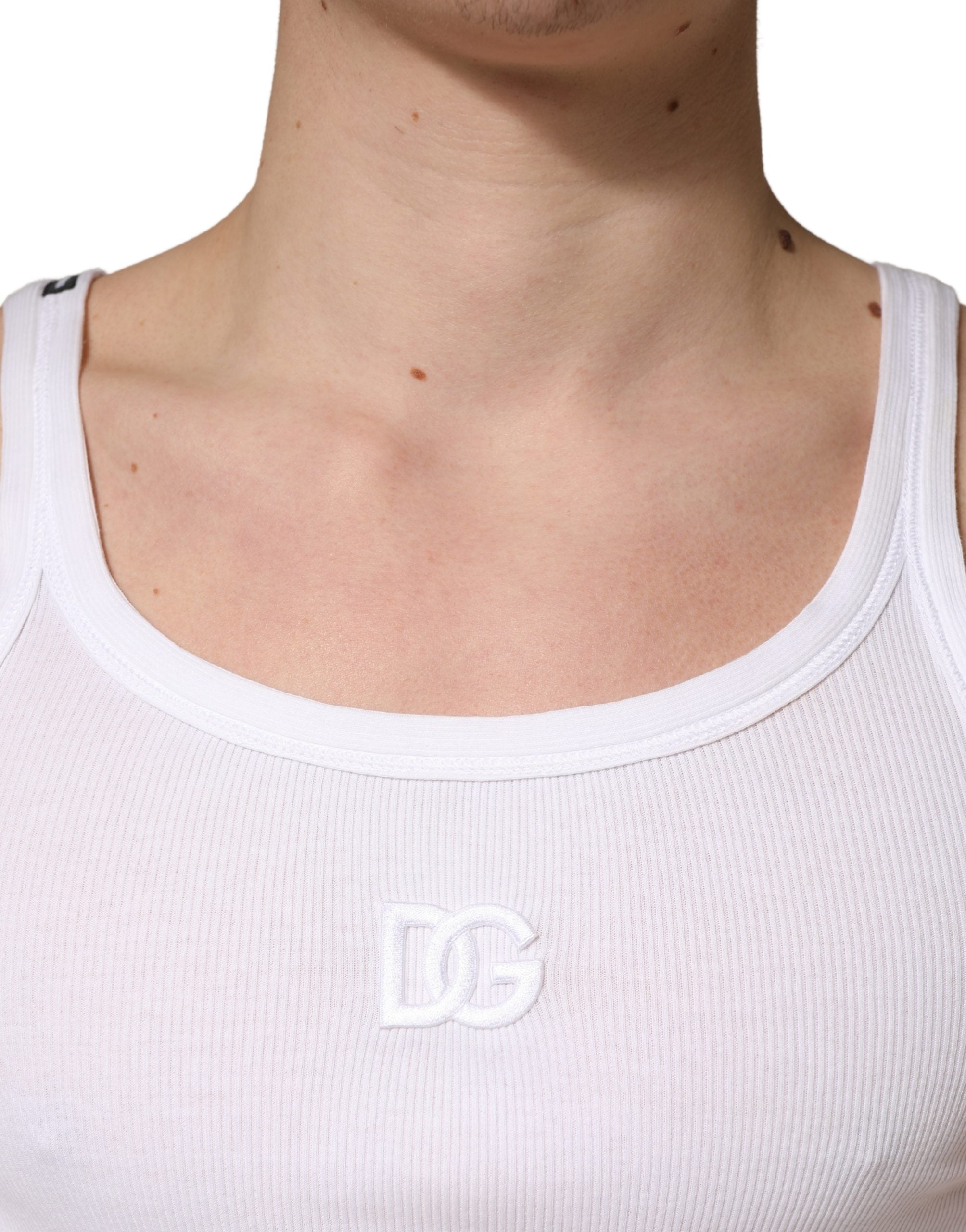 Dolce & Gabbana White Ribbed Cotton Sleeveless Tank T-shirt