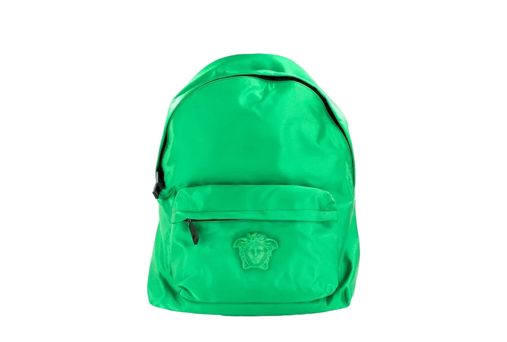 Versace Large Bright Green Nylon Fabric Medusa Shoulder Backpack Bookbag - PreLoved & Luxe