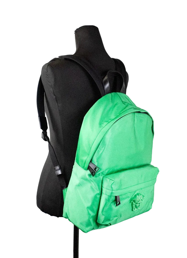 Versace Large Bright Green Nylon Fabric Medusa Shoulder Backpack Bookbag - PreLoved & Luxe