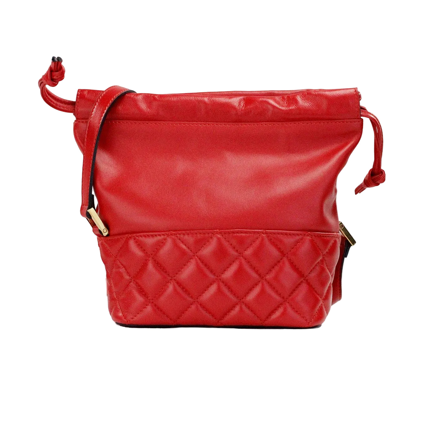 Versace Red Quilted Leather Drawstring Shoulder Bag Bucket Crossbody Handbag - PreLoved & Luxe