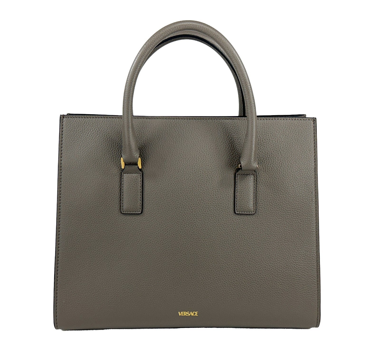 Versace Virtus Large Leather Top Handle Satchel Bag Tote Gray - PreLoved & Luxe