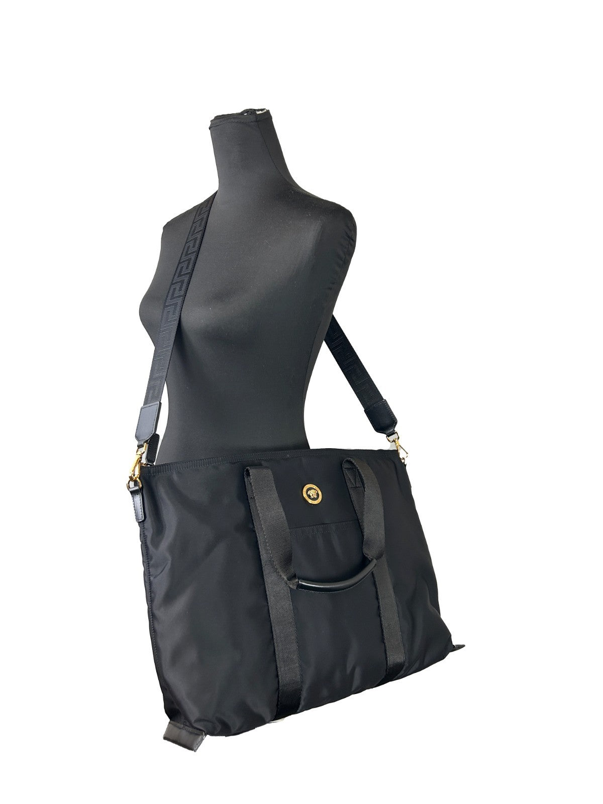 Versace Black Nylon Fabric La Medusa Shoulder Tote Bag - PreLoved & Luxe
