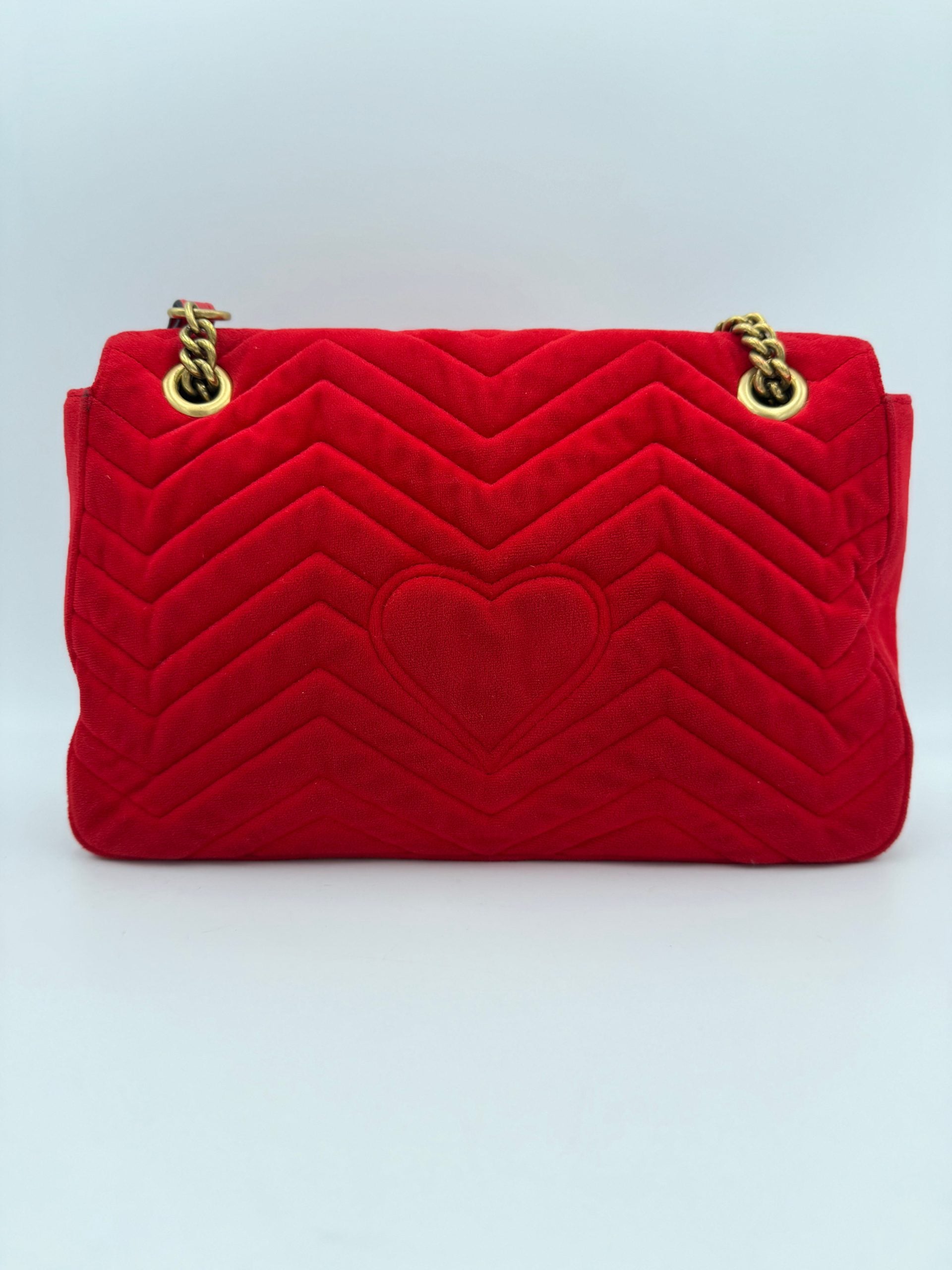 Pre-Owned Gucci GUCCI MARMONT Red Velvet Handbag White Women's AB (Very Good — between Lightly Used and Used)