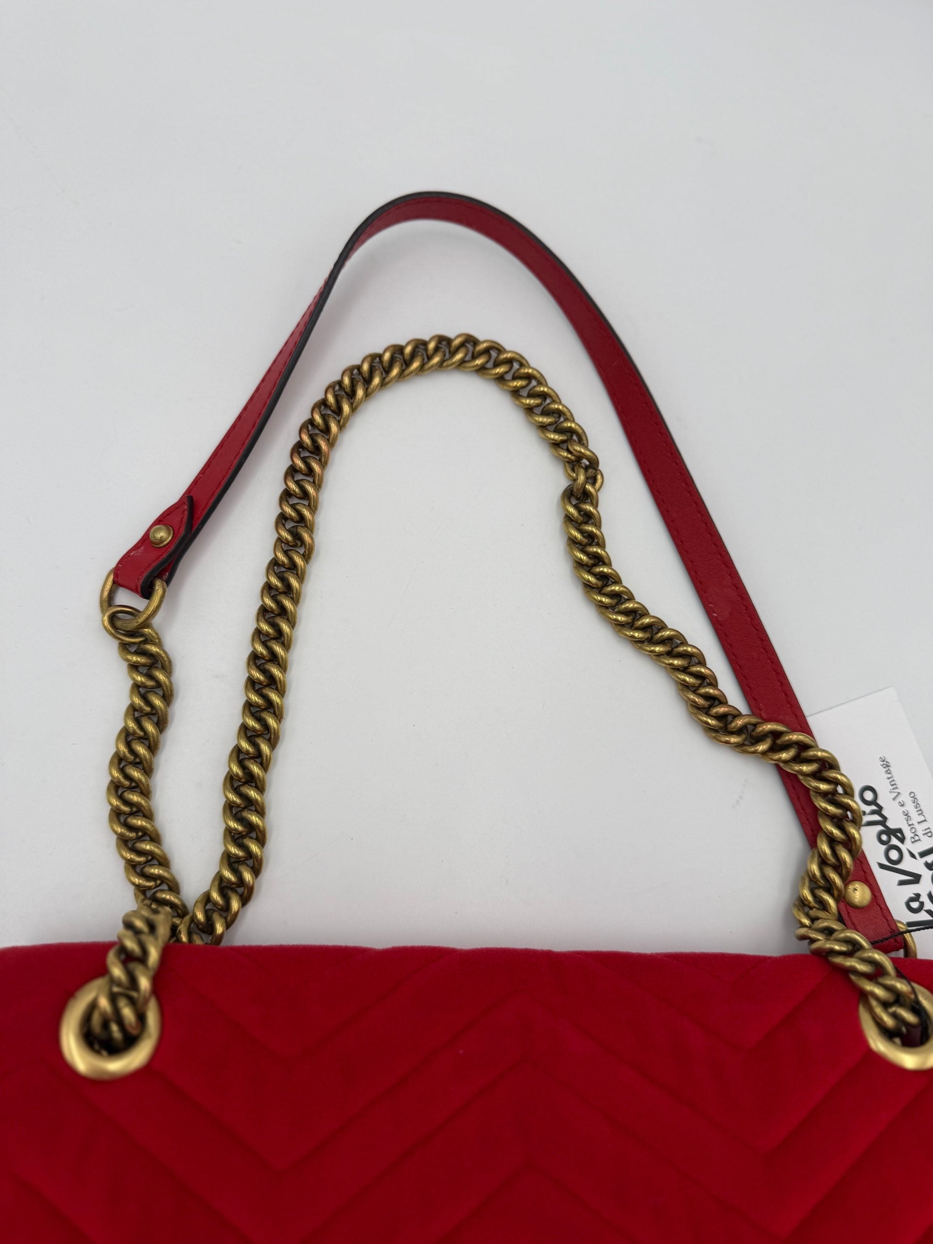 Pre-Owned Gucci GUCCI MARMONT Red Velvet Handbag White Women's AB (Very Good — between Lightly Used and Used)