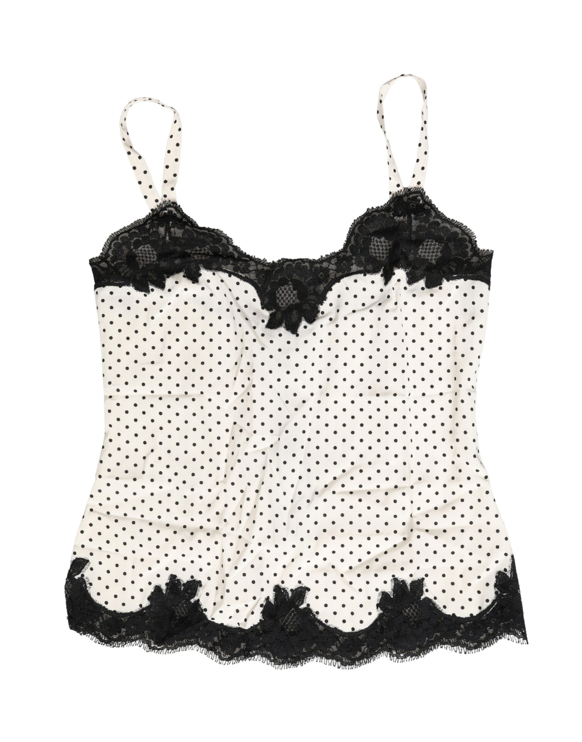 New Dolce & Gabbana White Polka Dot Lace-Trimmed Camisole Top Underwear