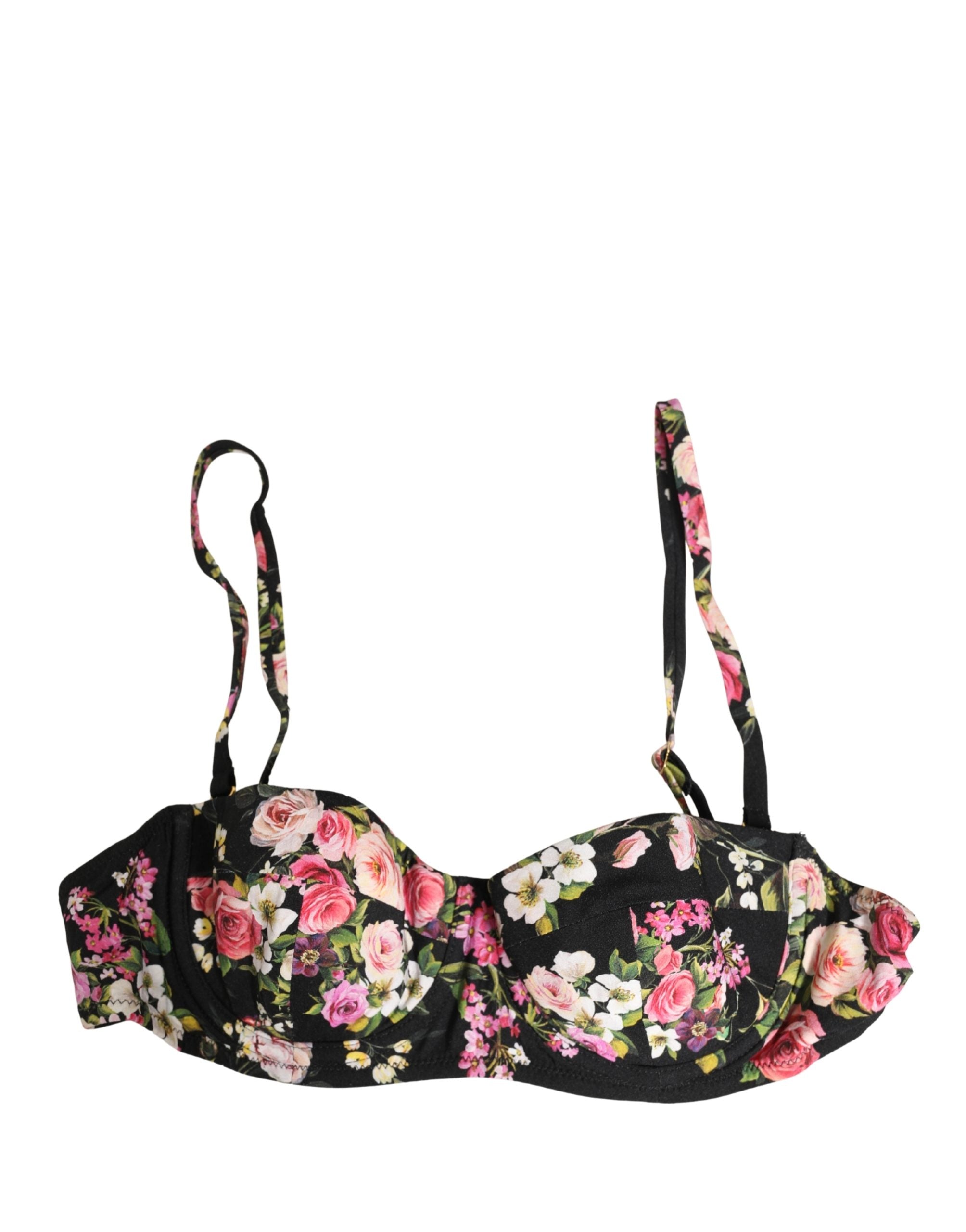 New Dolce & Gabbana Black Floral Padded Balconnet Bra Underwear