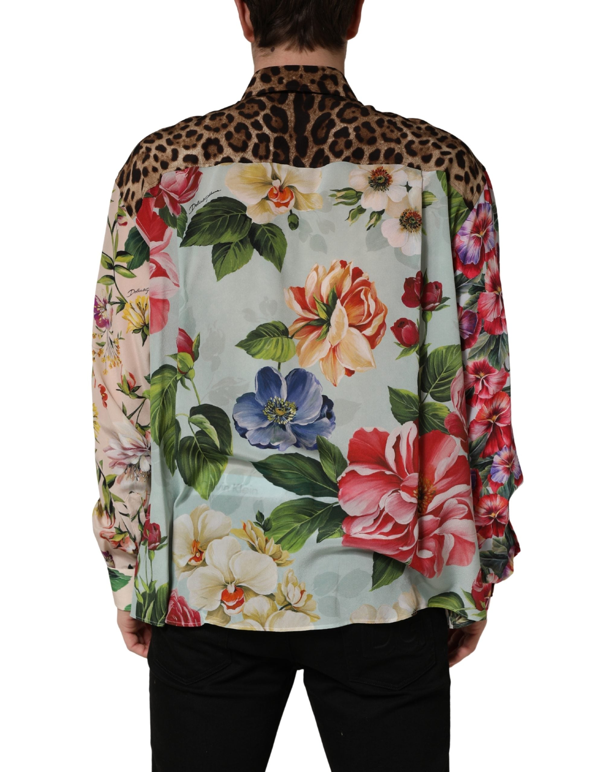 Dolce & Gabbana Multicolor Floral Animal Print Collared Shirt