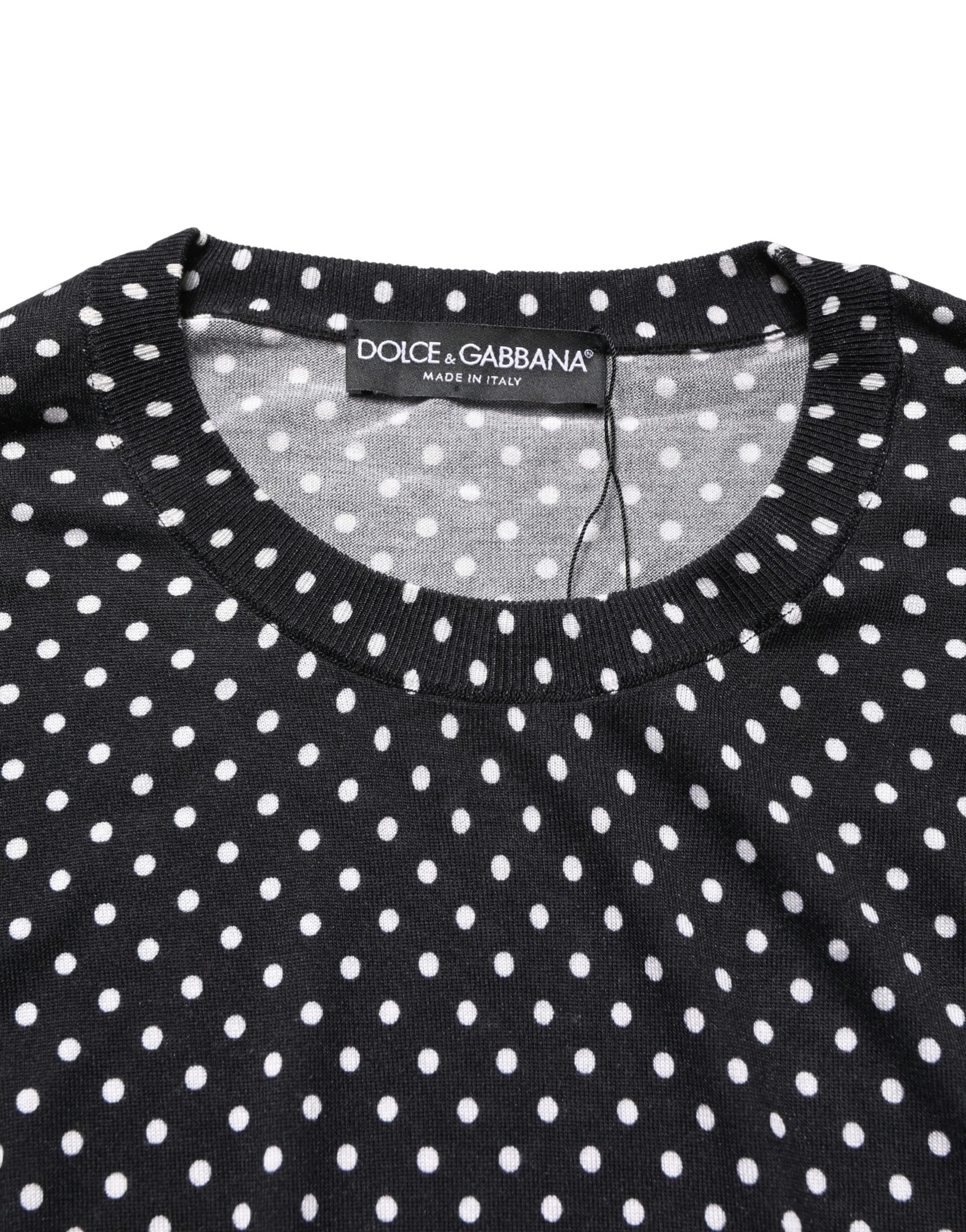 Dolce & Gabbana Black Polka Dot Crew Neck Pullover Sweater