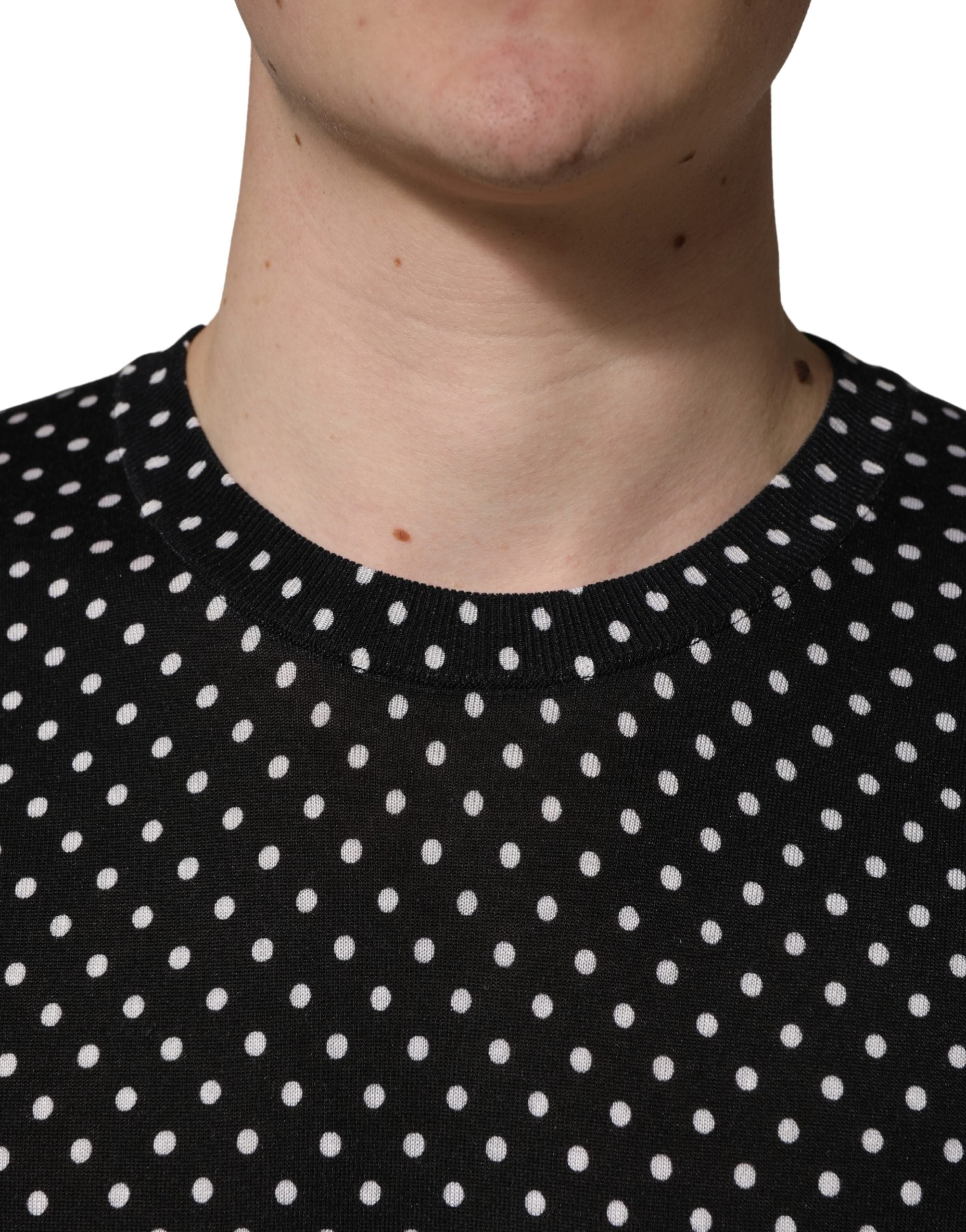 Dolce & Gabbana Black Polka Dot Crew Neck Pullover Sweater