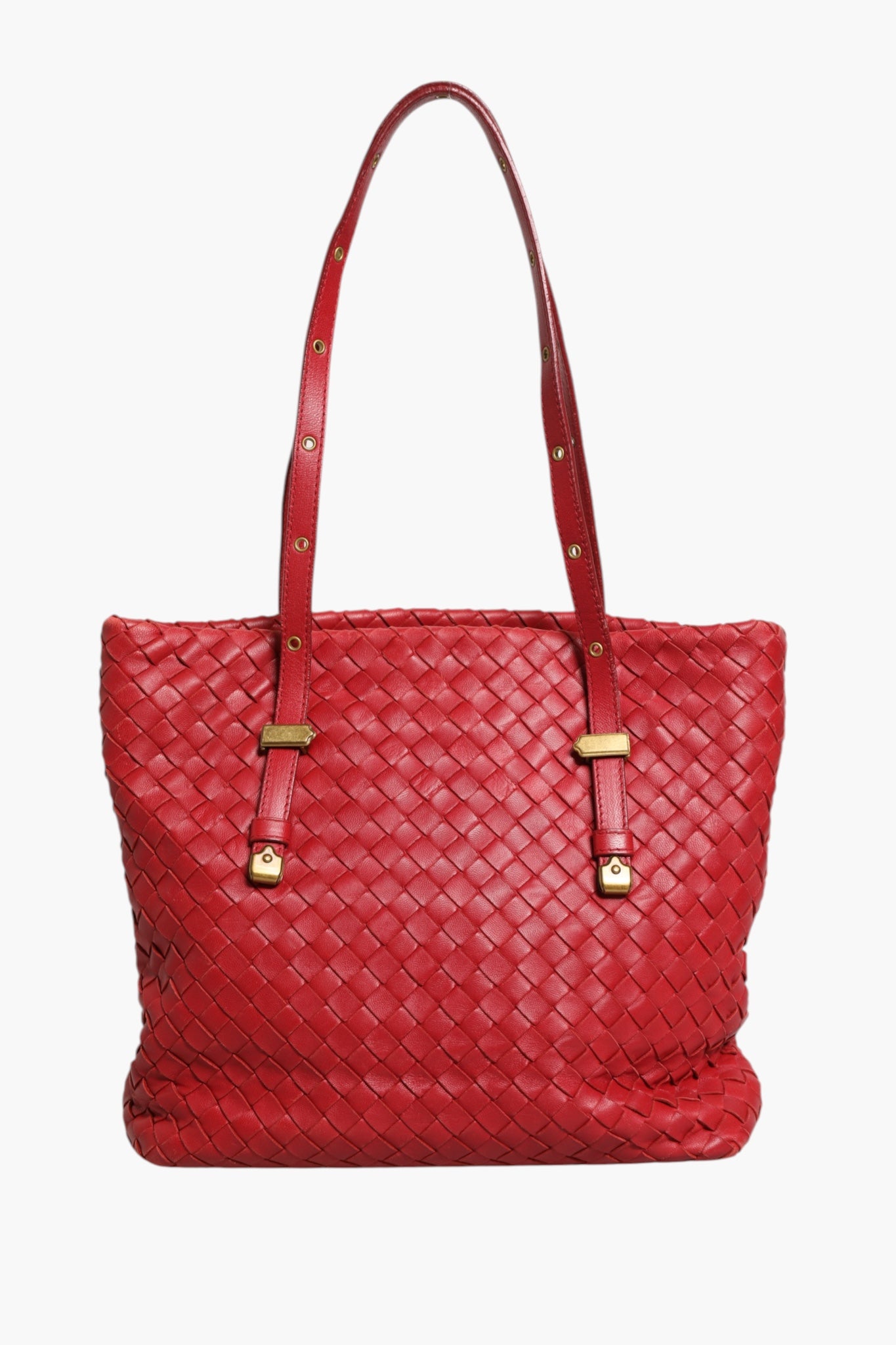 Pre-Owned Bottega Veneta Red Intrecciato Leather Tote Bag Red Women's B+ (Good — light signs of wear)