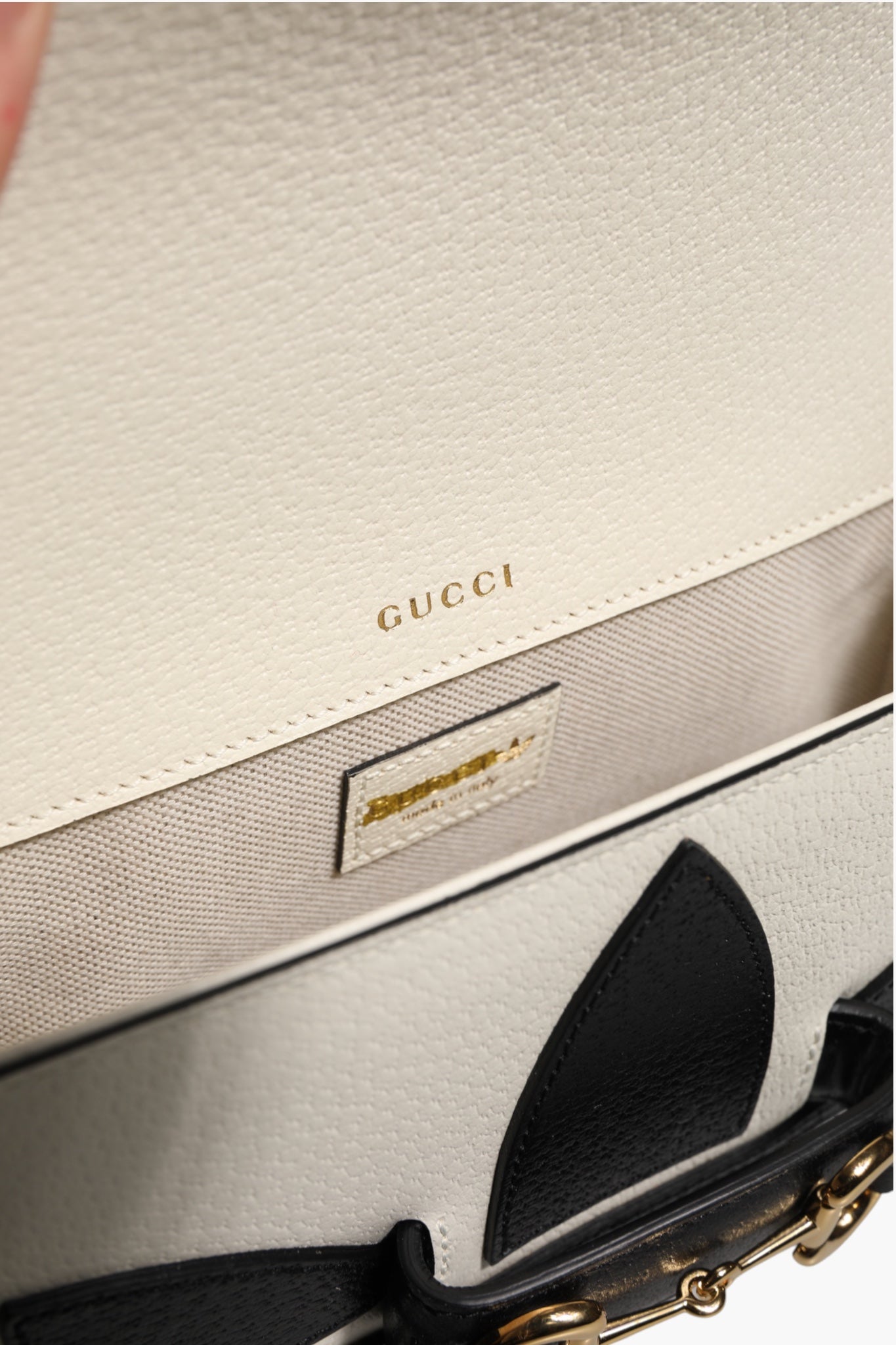 Pre-Owned Gucci x Adidas Horsebit 1955 White Black Calfskin Leather Shoulder Bag White Women's A (Excellent — Like New)