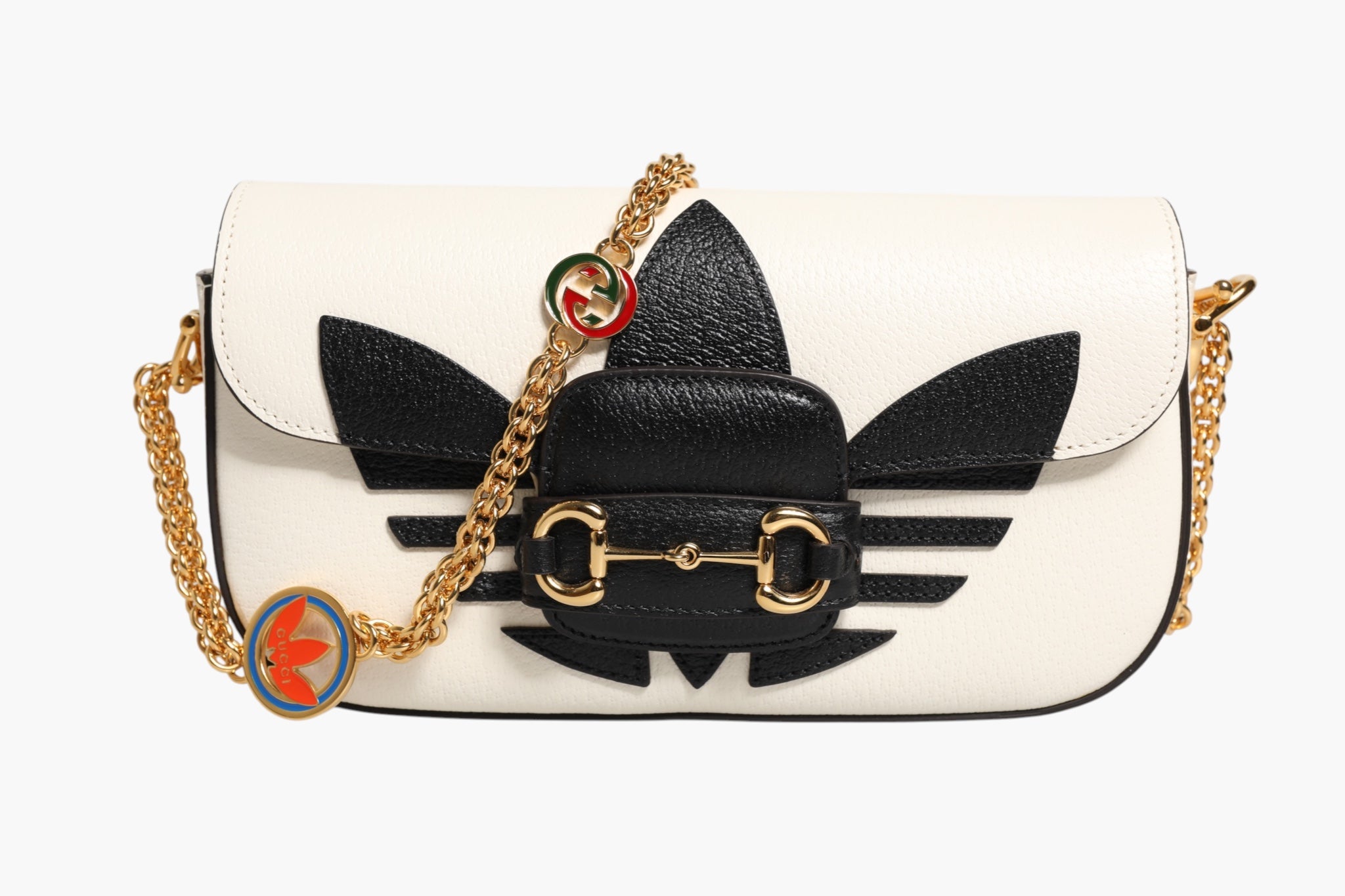 Gucci x Adidas Horsebit 1955 White Black Calfskin Leather Shoulder Bag