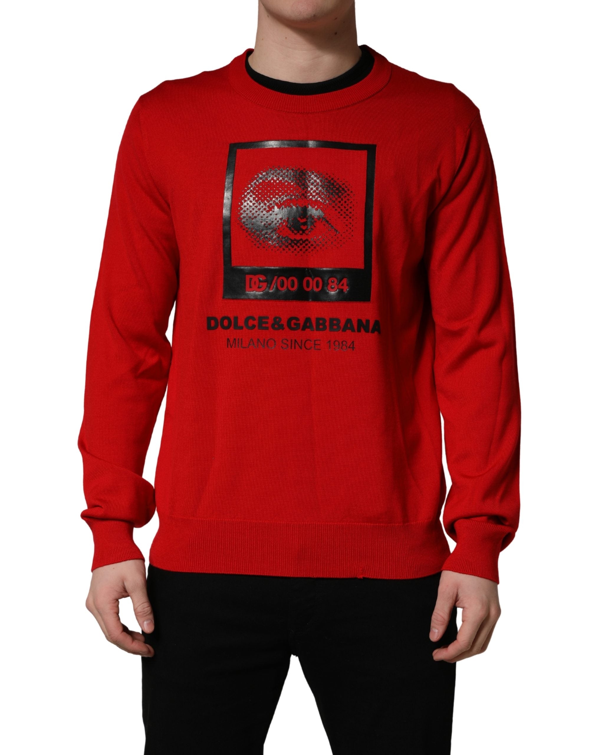 Dolce & Gabbana Red Eye Print Crew Neck Pullover Sweater