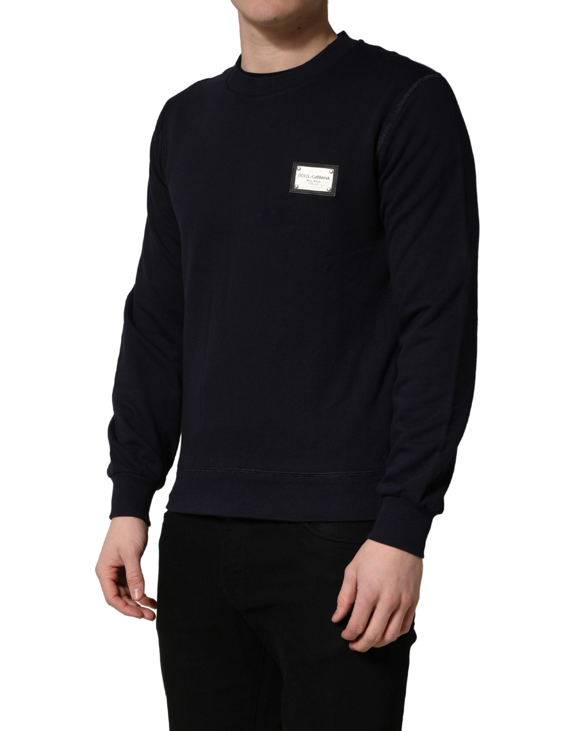 Dolce & Gabbana Black Logo Plaque Jersey Sweatshirt Cotton Sweater